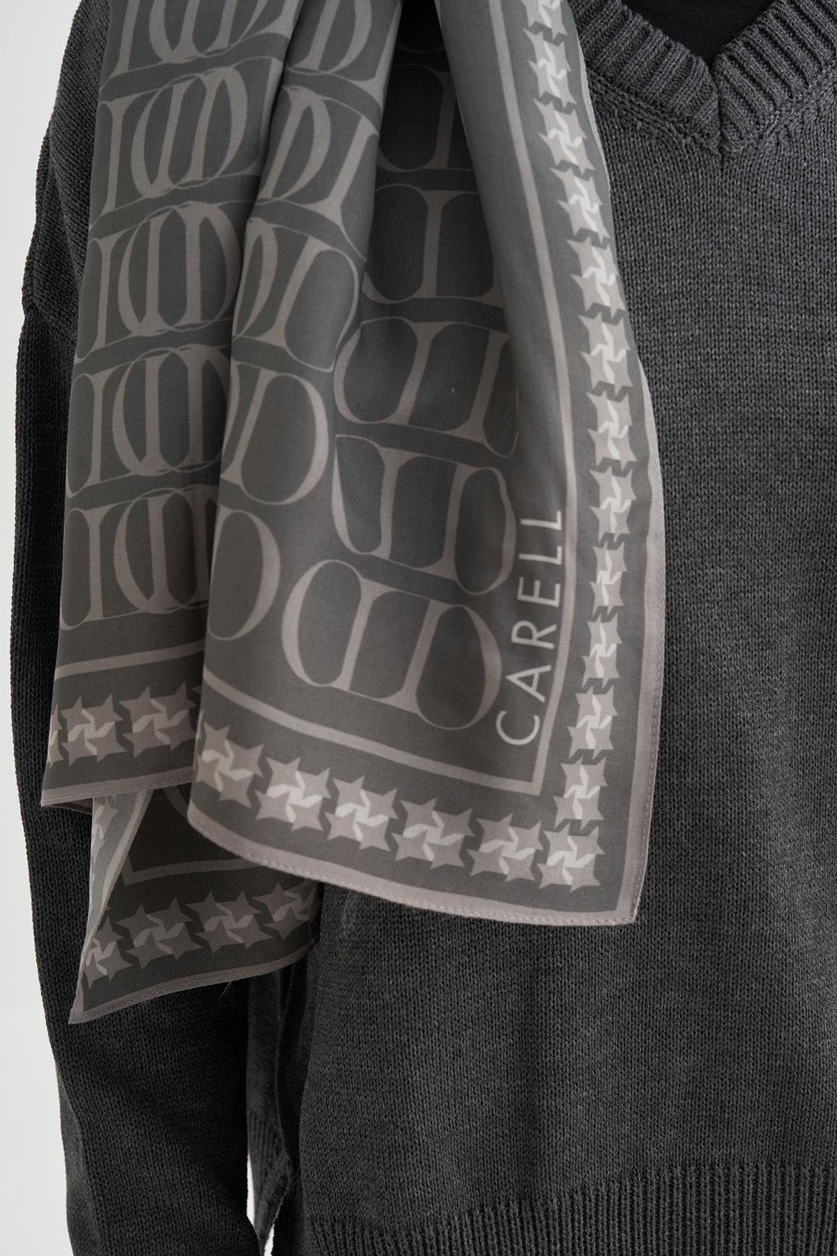 Vei Monogram Floş Şal Gri