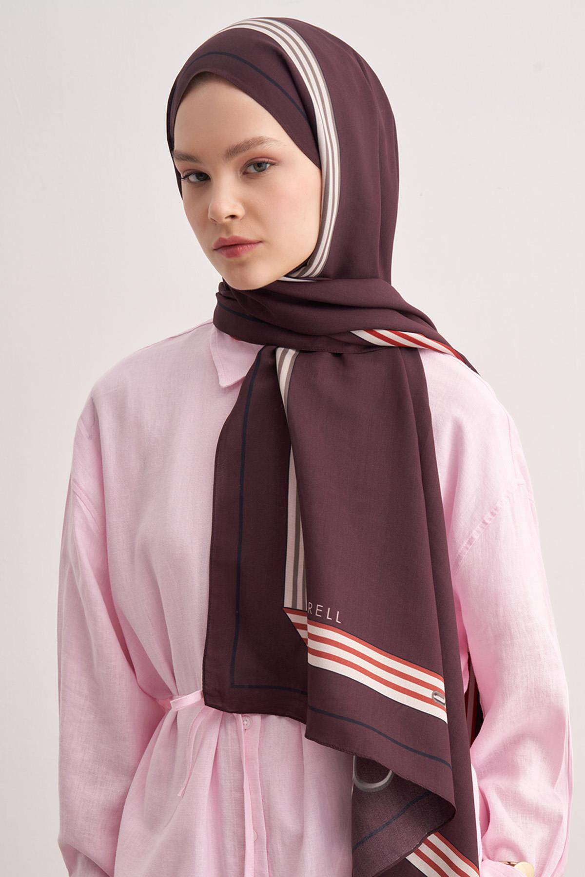 Mono Mürdüm Monogram Floş Şal