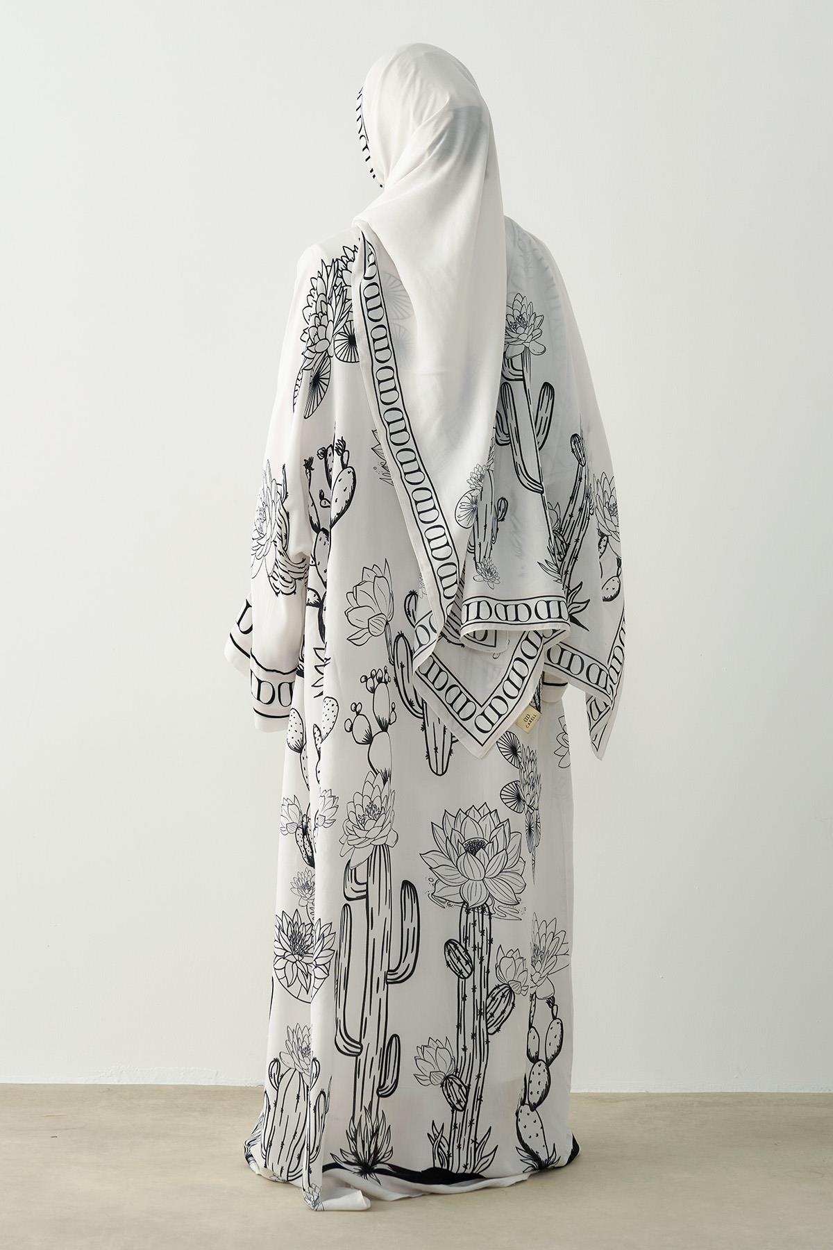 Desert Floş Abaya Ekru