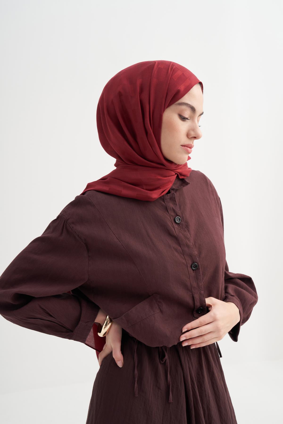 Küpçizgi Jakar İtalyan İpekli Şal Bordo