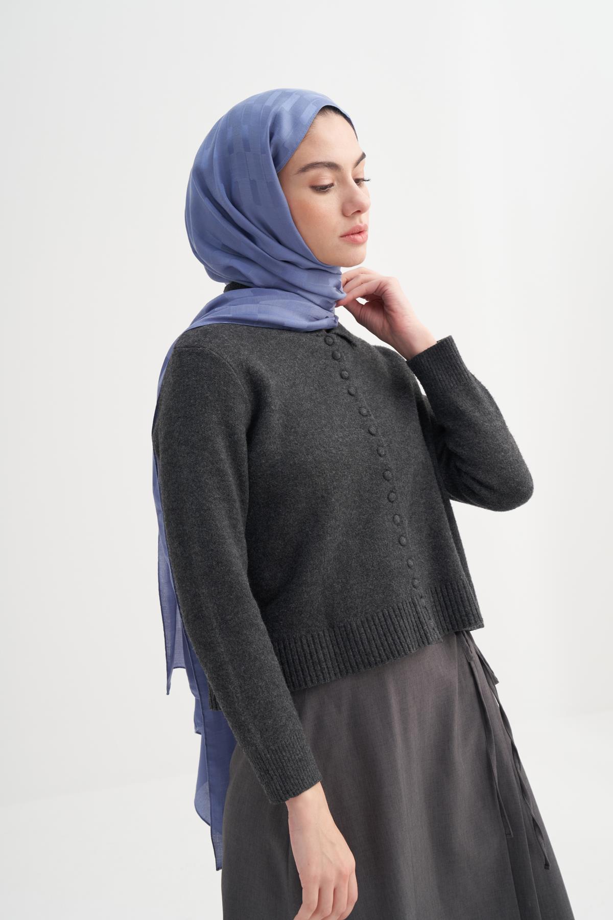 Küpçizgi Jakar İtalyan İpekli Şal Kot Mavisi