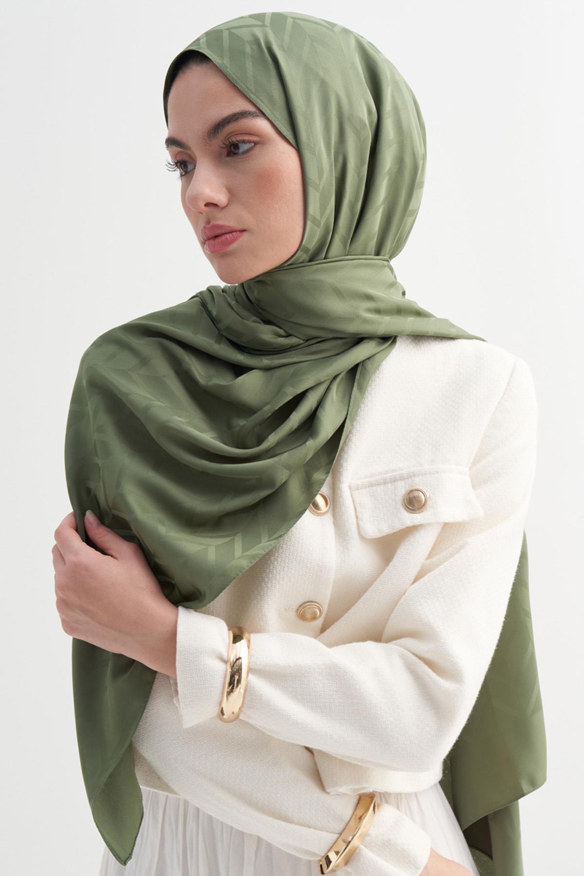 Baklava Desen Pamuk İpek Şal Orman Yeşili