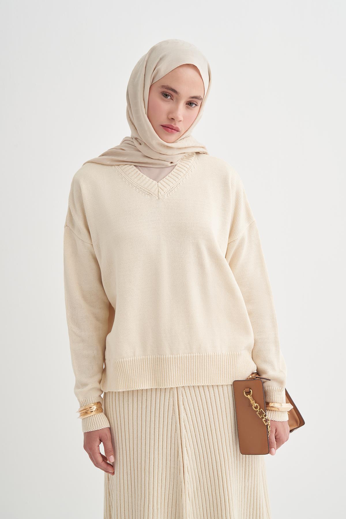 Monogram Desen Liora Pamuk Şal Bej