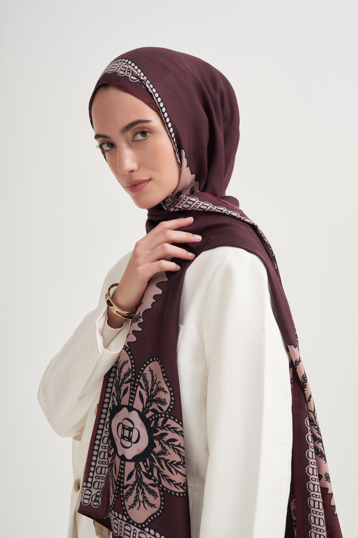 Liva İncira Viskon Şal Bordo