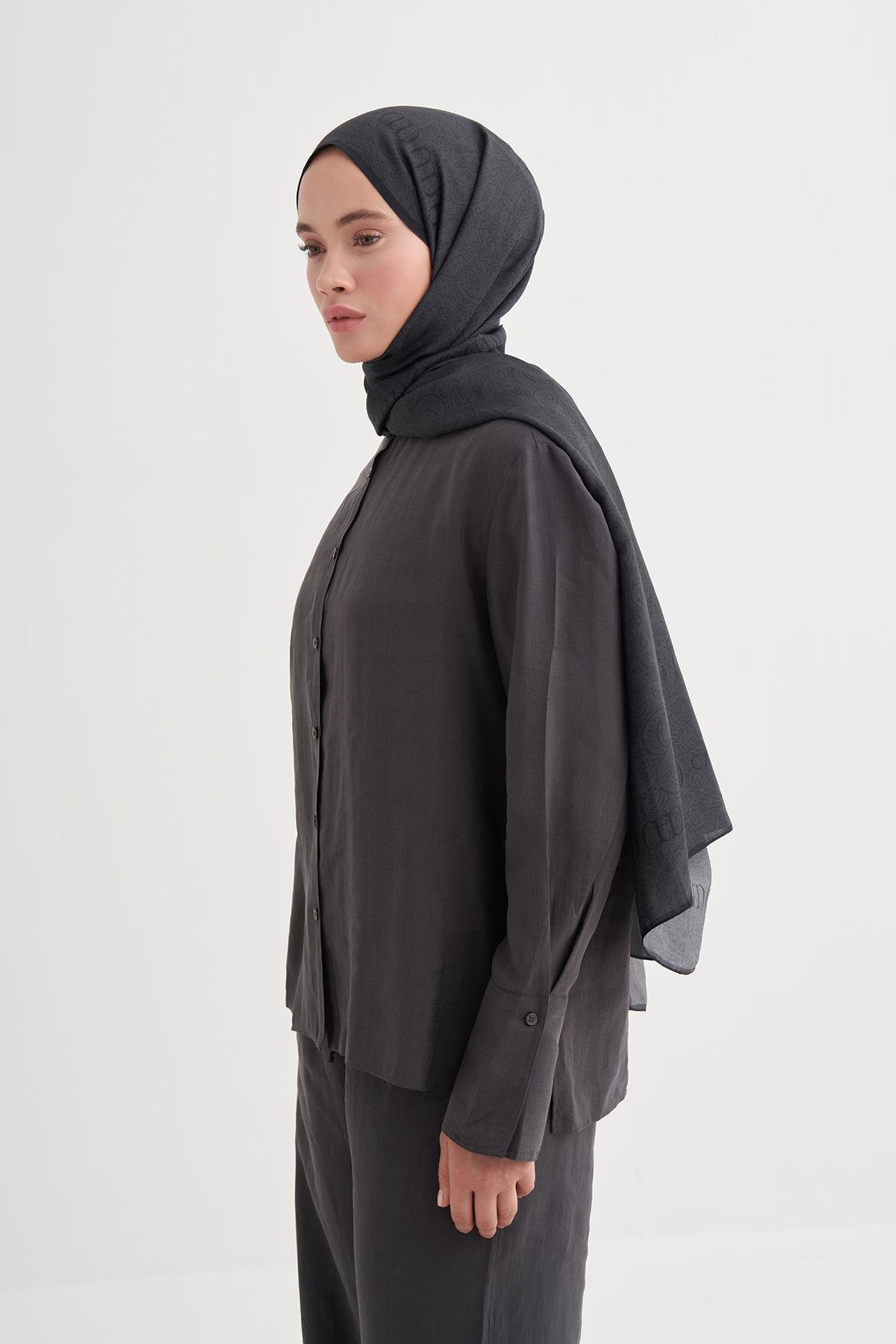 Elenora Monogram Floş Şal Antrasit