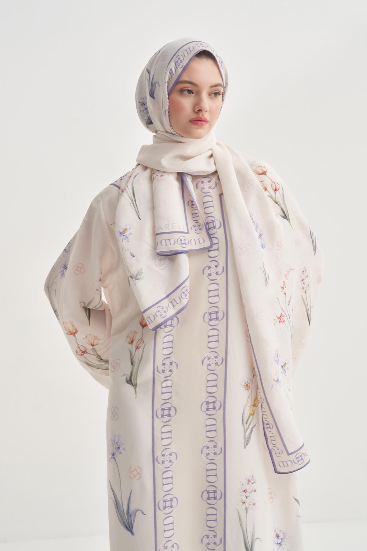 Palmara Ekru Monogram Floş Şal