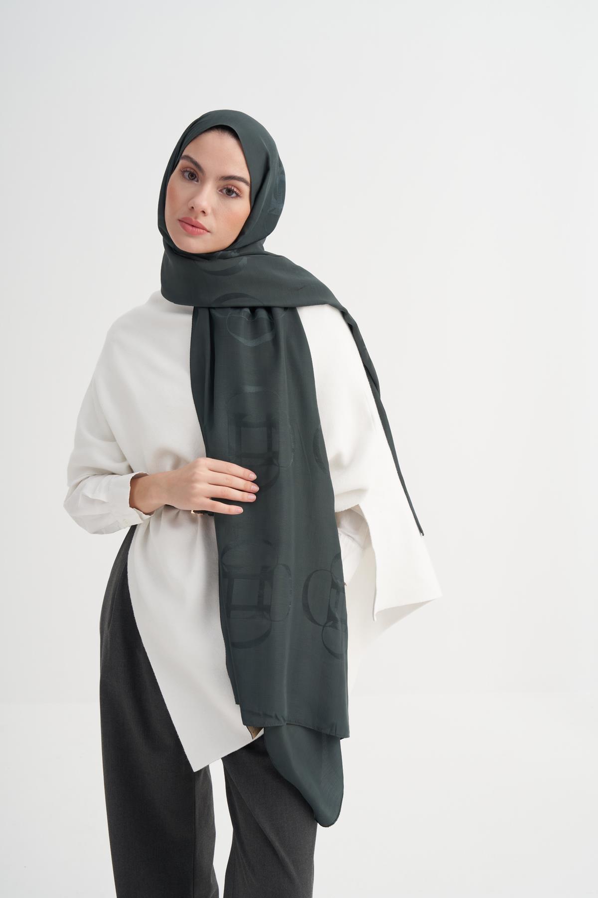 Aura Desen Rina Floş Jakar Şal Orman Yeşili