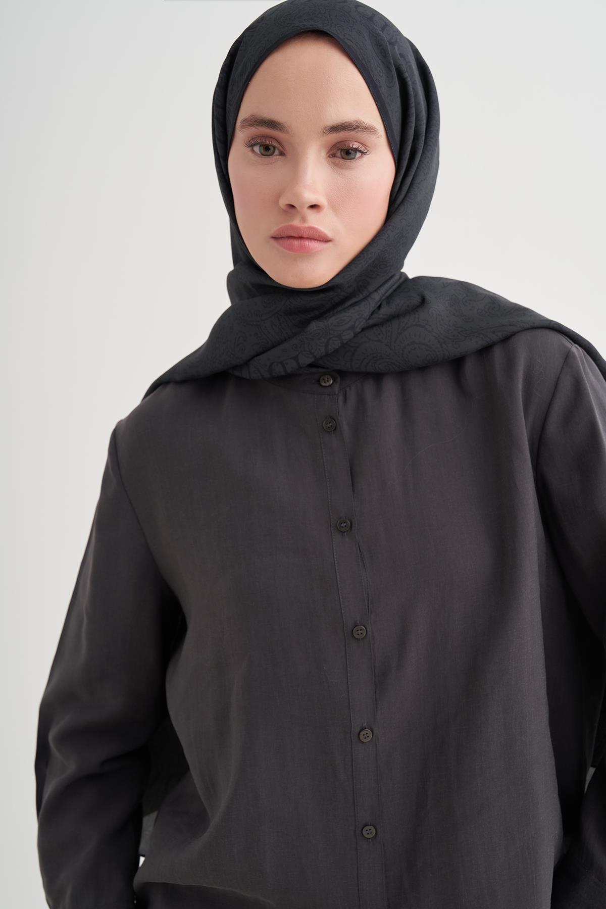 Elenora Monogram Floş Şal Antrasit