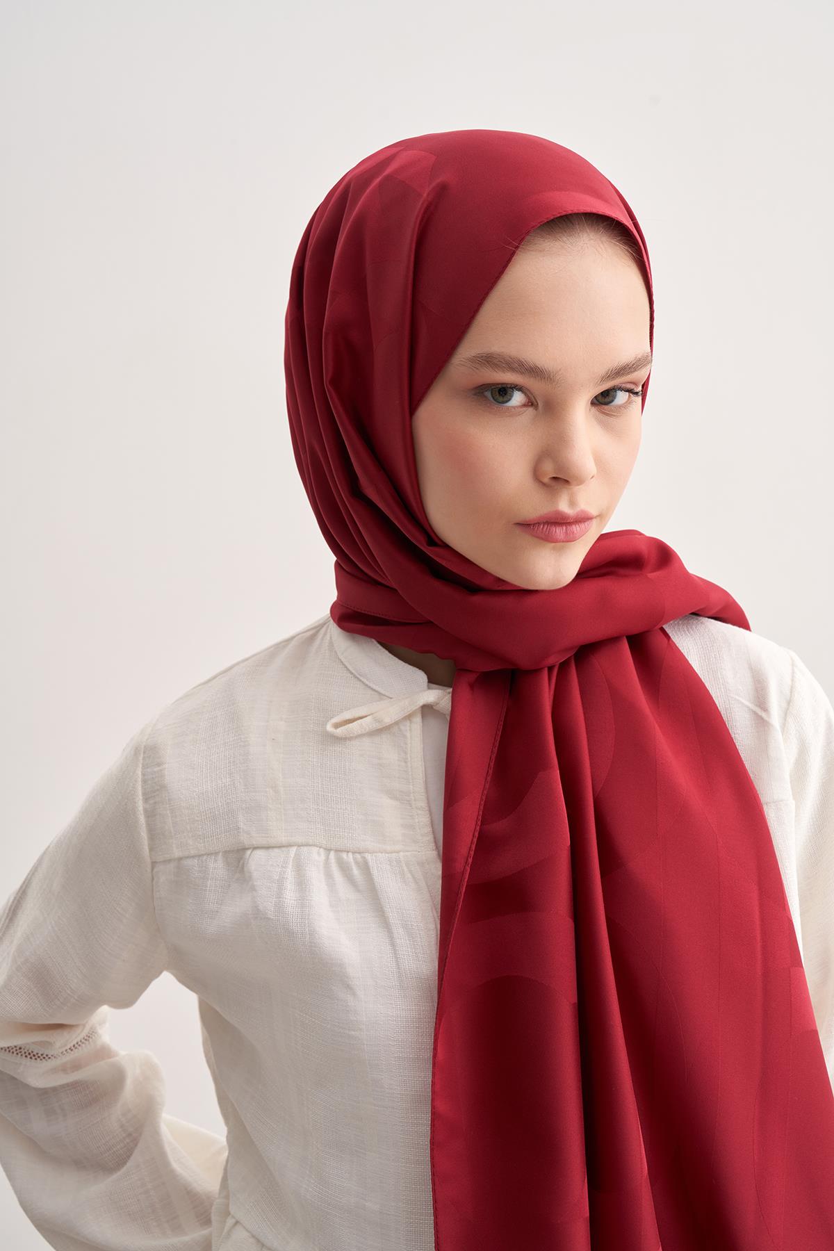 C Desen Monogram Pamuk İpek Şal Bordo