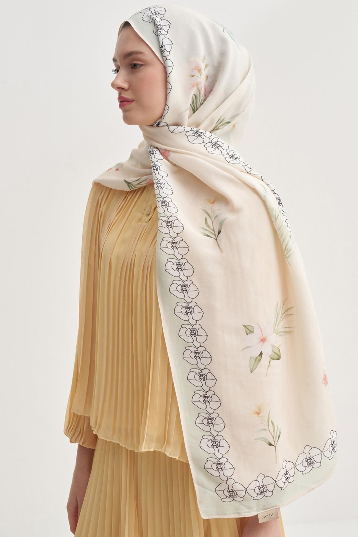 Rosmina Krem Monogram Floş Şal