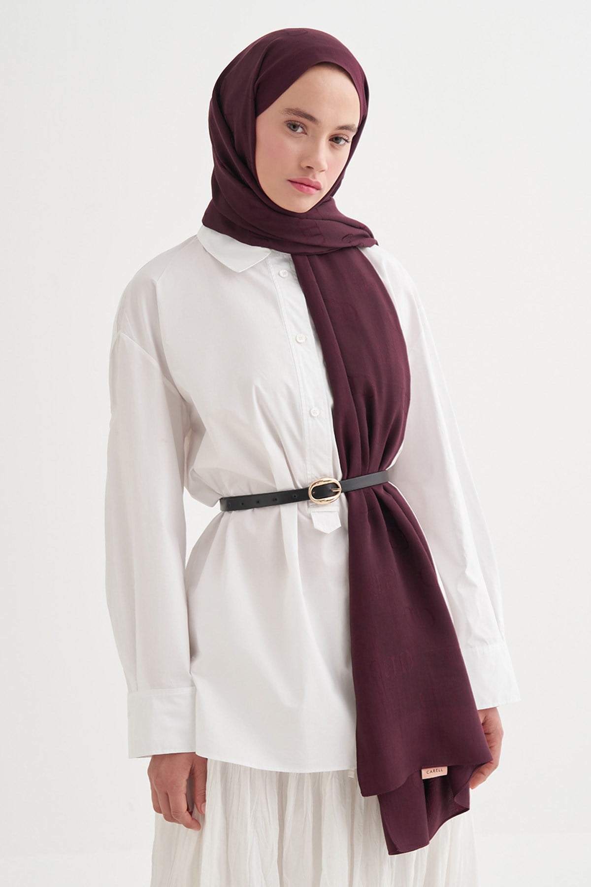 Monogram Desen Liora Pamuk Şal Cherry Bordosu