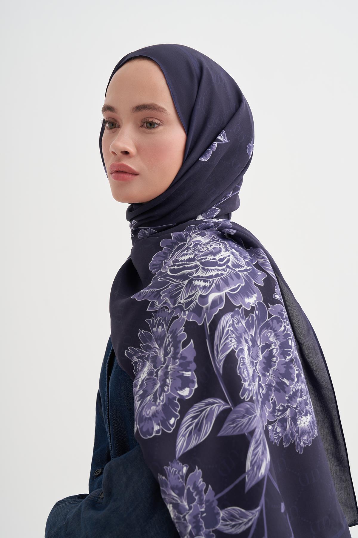 Floriva Monogram Floş Şal Koyu Mor