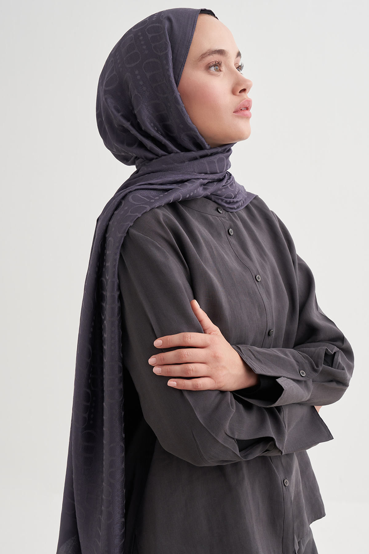 Luxe Desen Liora Pamuk Şal Füme