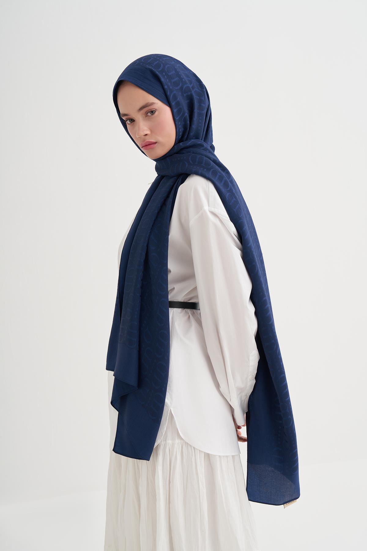 Luxe Desen Liora Pamuk Şal Lacivert