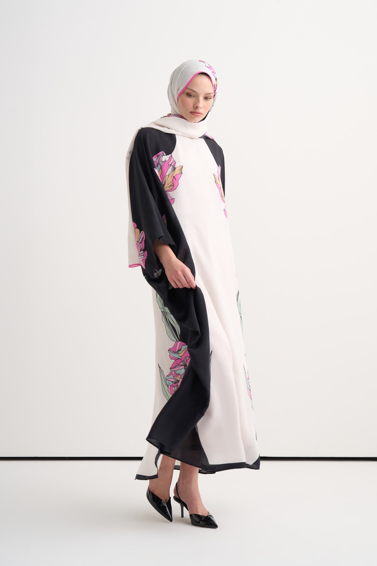 Mirelle Floş Kaftan Siyah