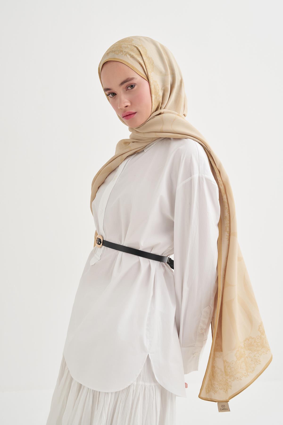 Floral Monogram Floş Şal Soft Sarı