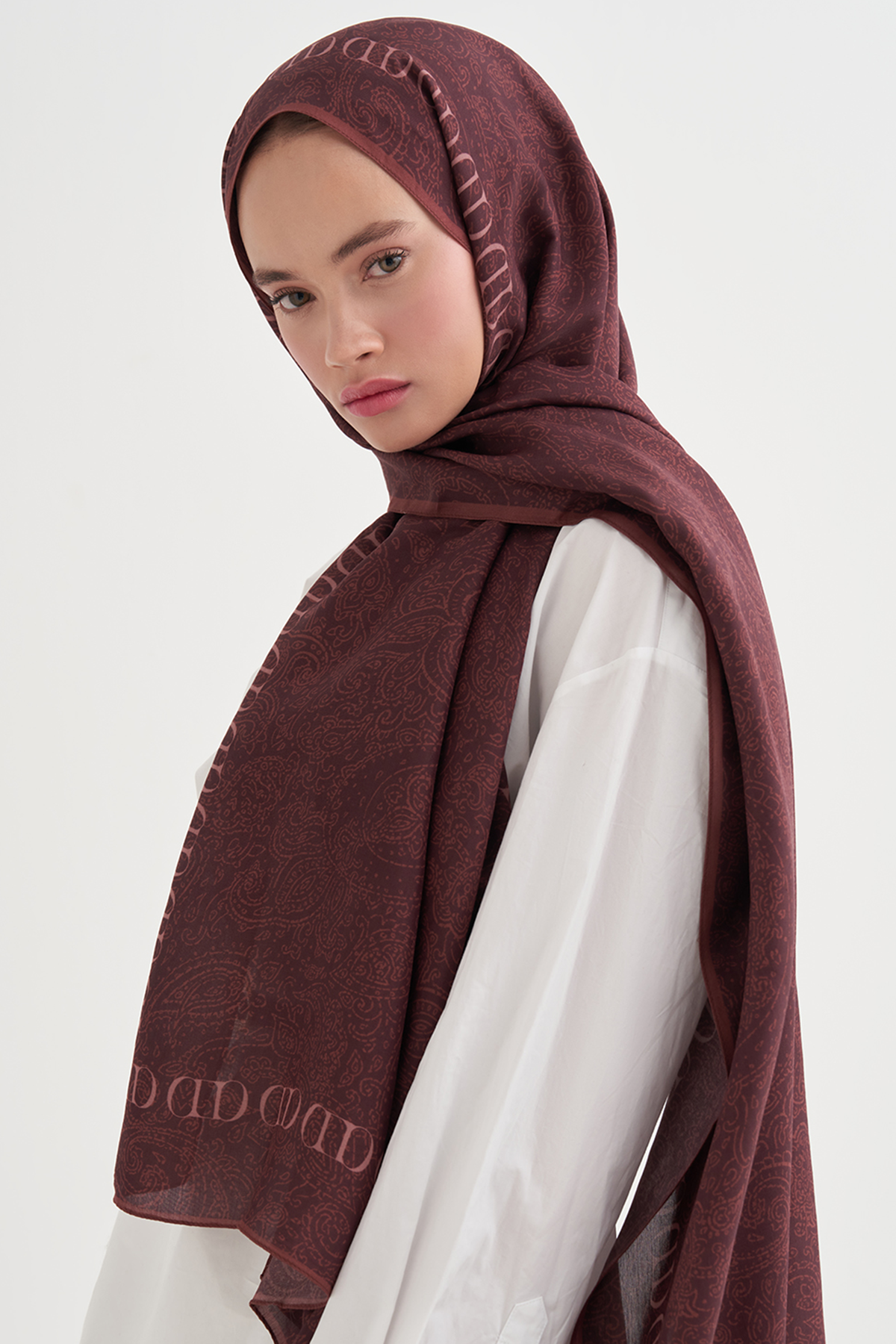 Elenora Monogram Floş Şal Kızıl