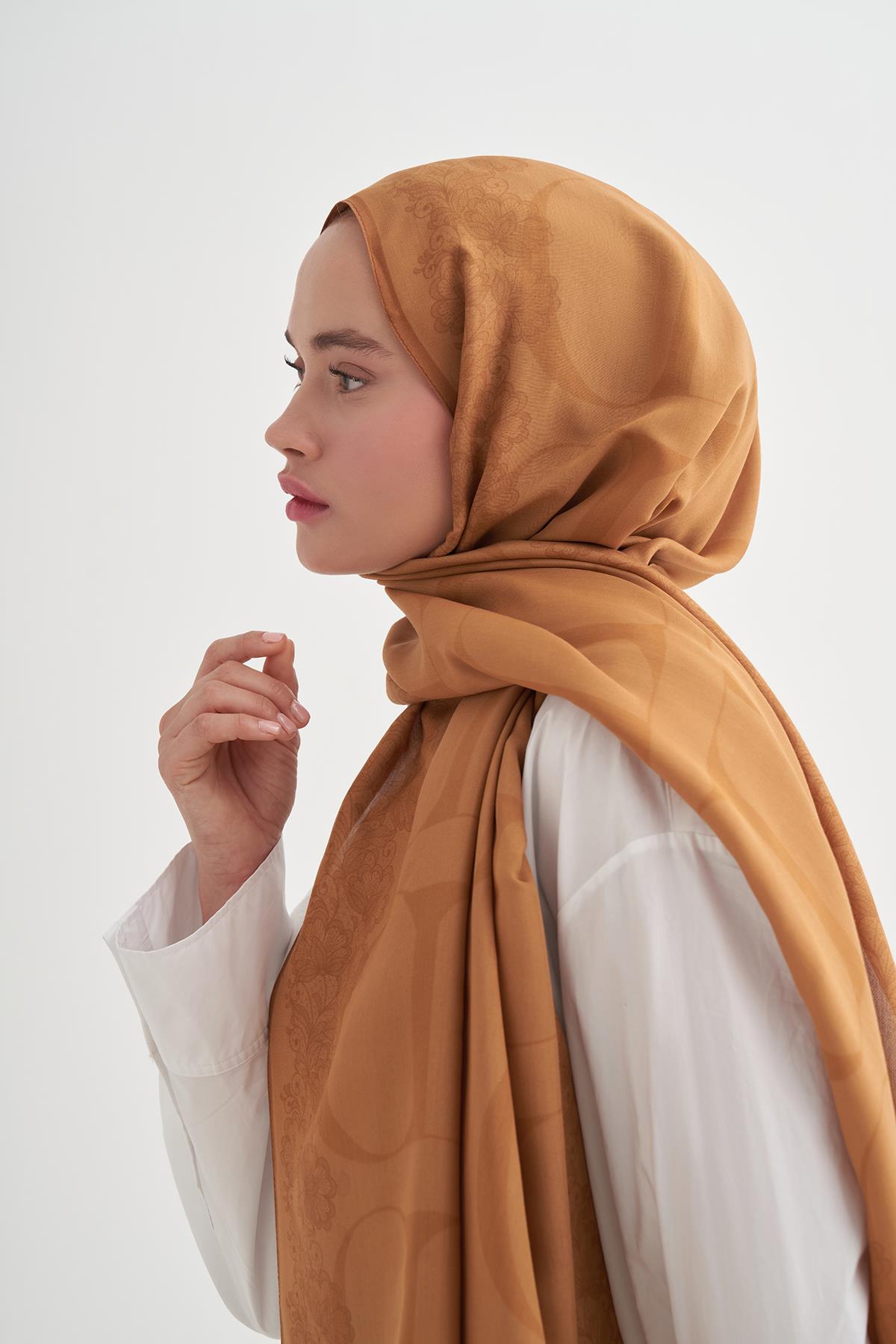 Floral Monogram Floş Şal Hardal