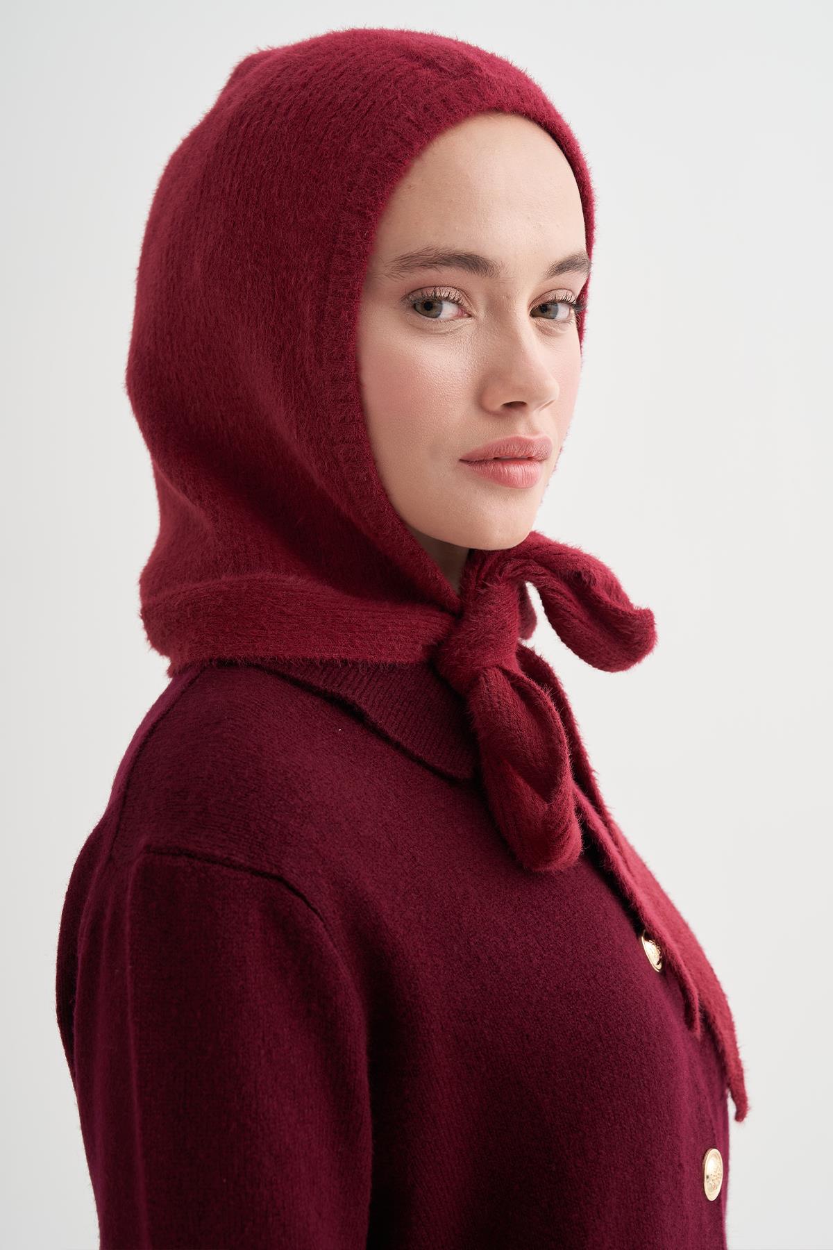 Knit Balaclava Bere Başlık Bordo