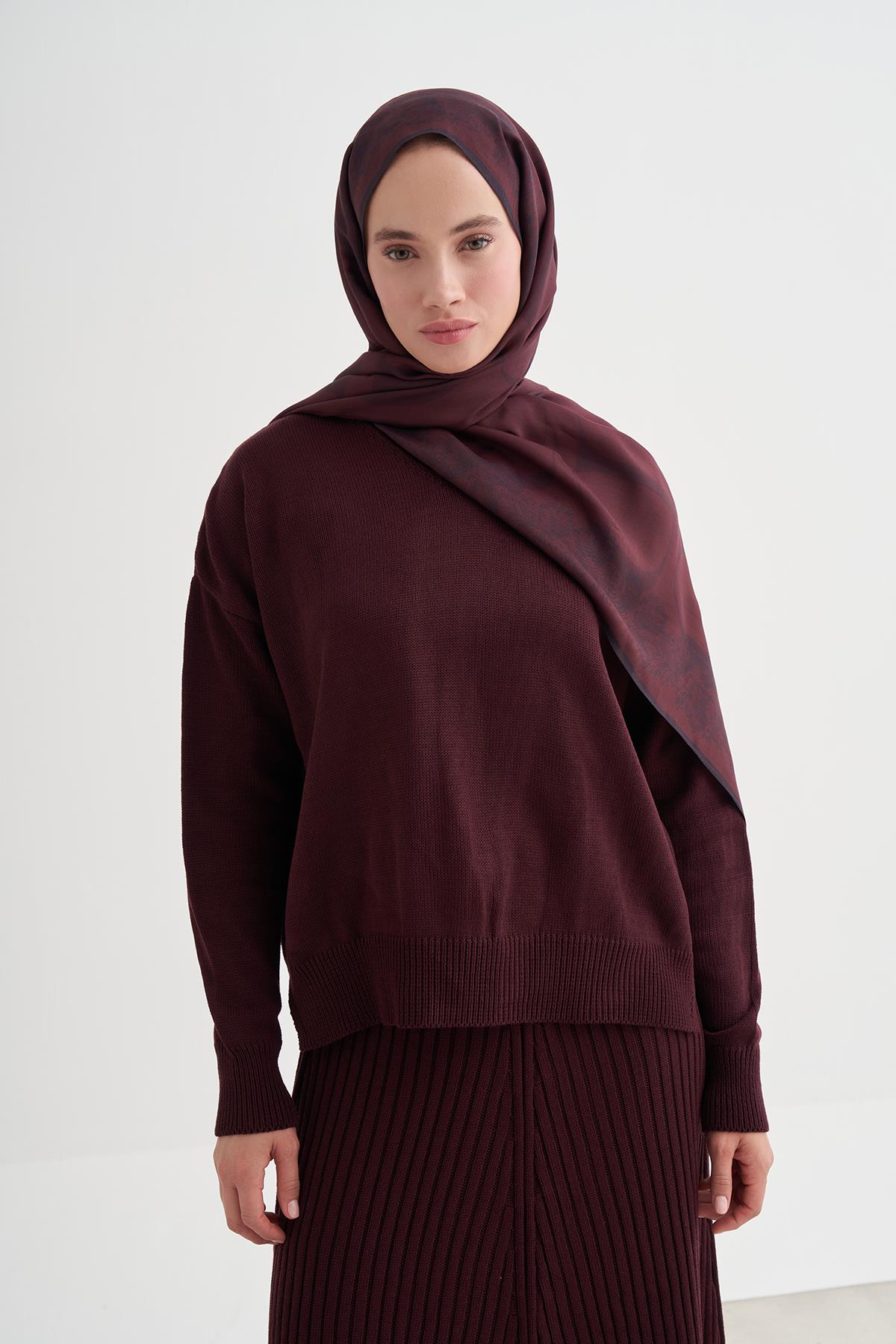 Floral Monogram Floş Şal Mürdüm