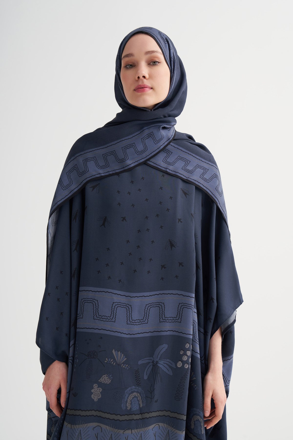 Dora Premium Floş Kaftan Lacivert