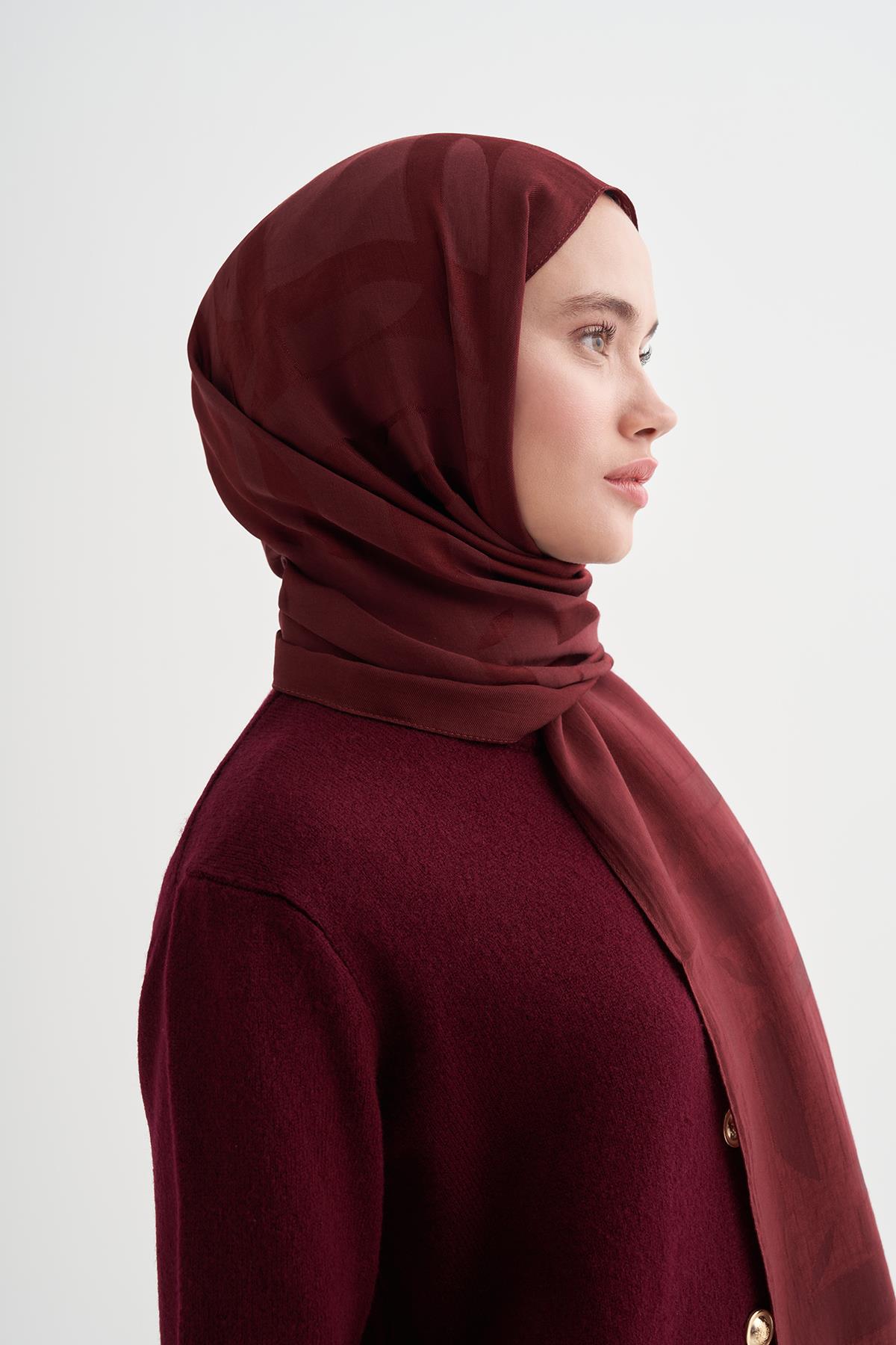 Geometrik Desen Liora Pamuk Şal Bordo