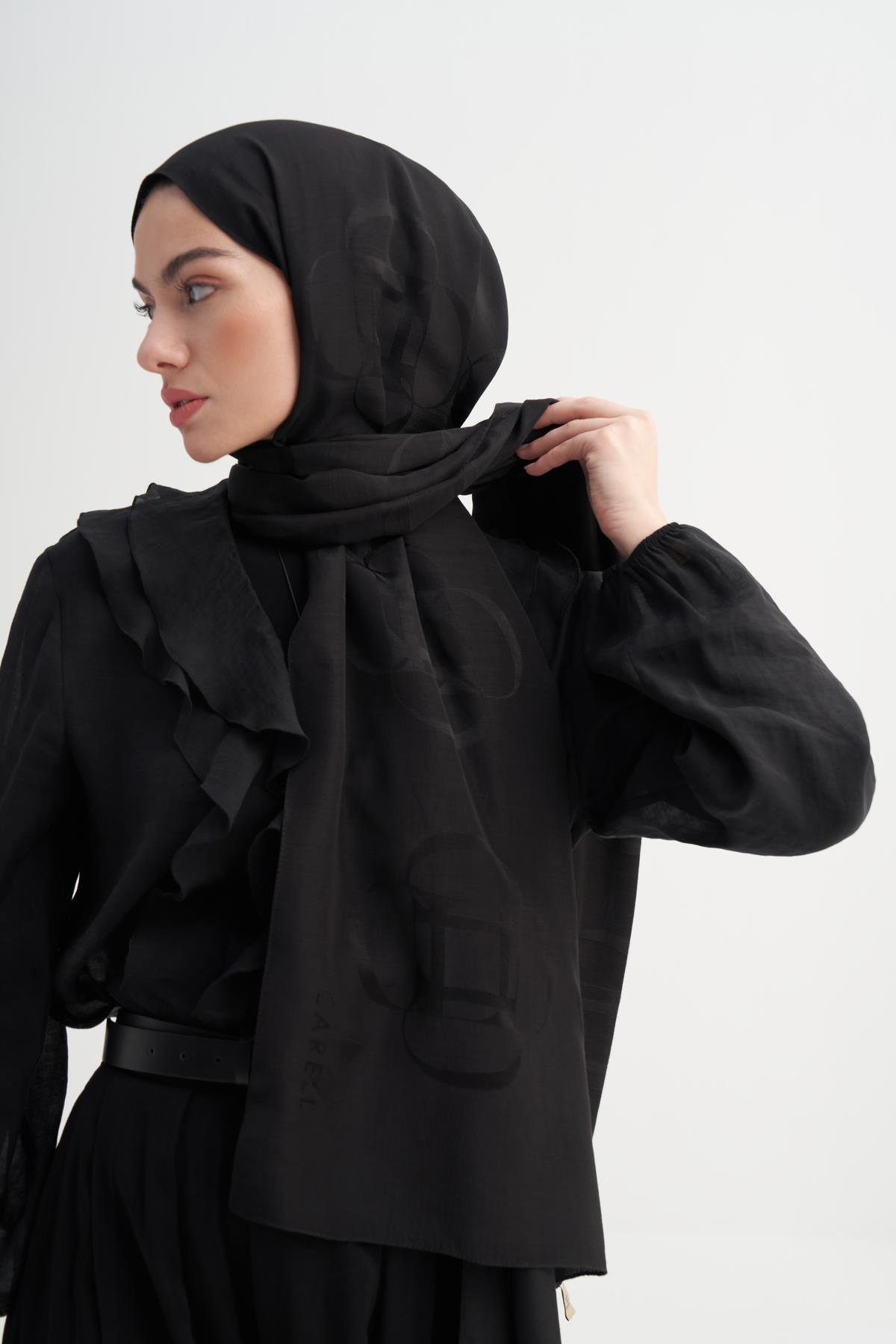 Aura Desen Rina Floş Jakar Şal Siyah