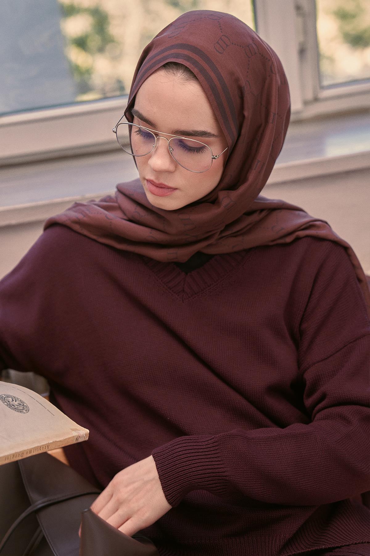 Grace Monogram Floş Şal Kızıl