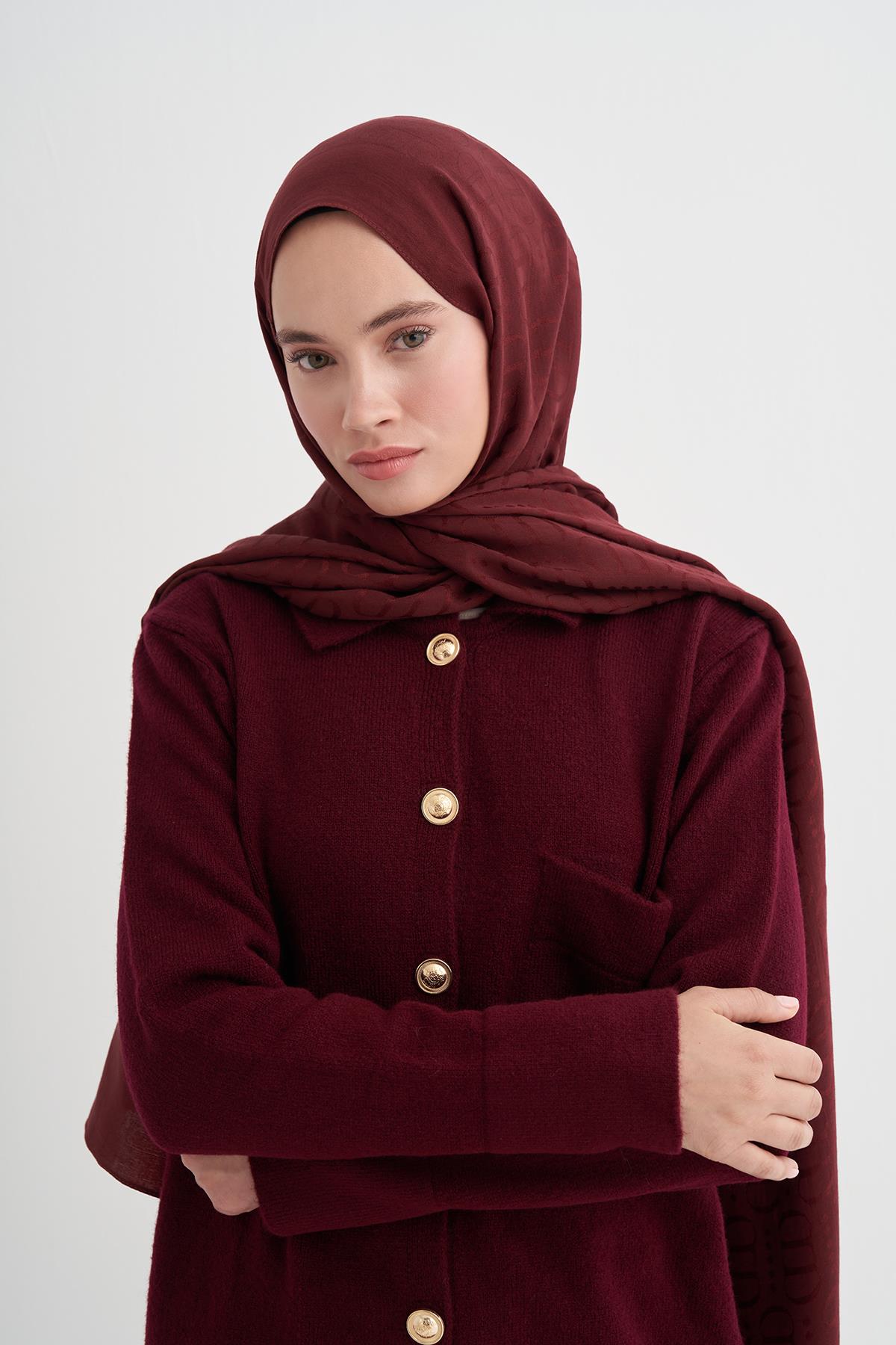 Luxe Desen Liora Pamuk Şal Bordo