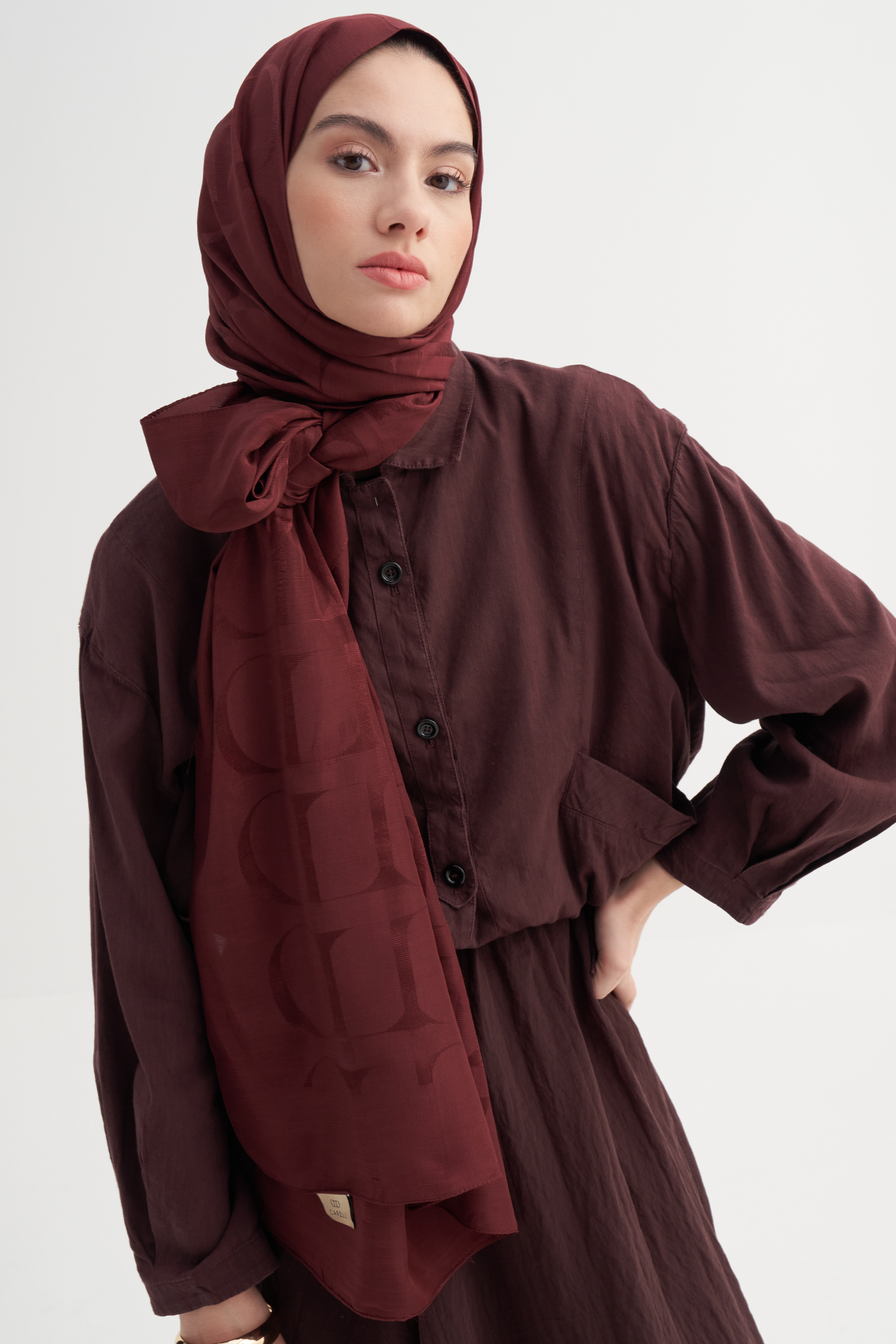 Monogram Desen Rina Floş Jakar Şal Bordo