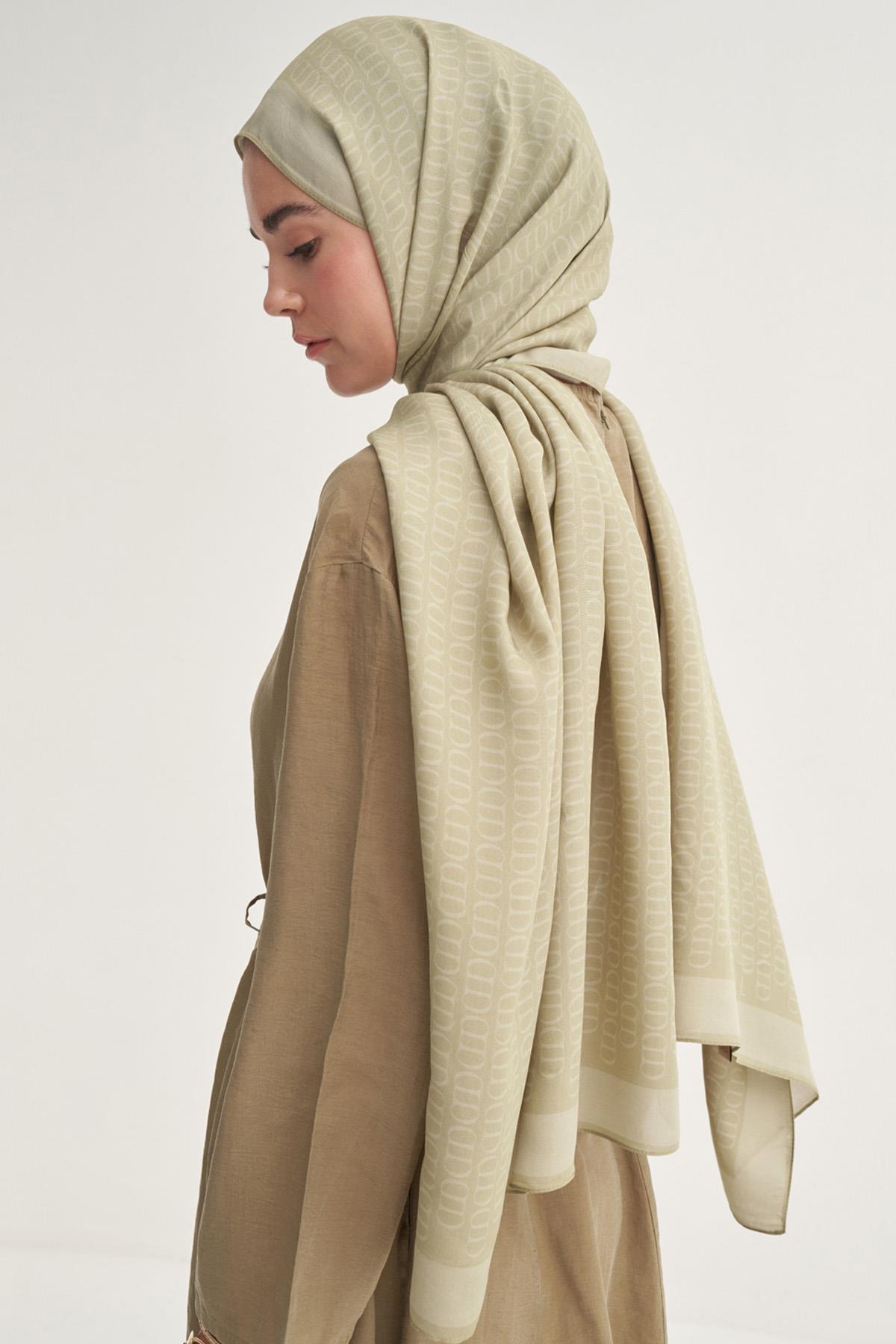 Vector Monogram Floş Şal Soft Yeşil