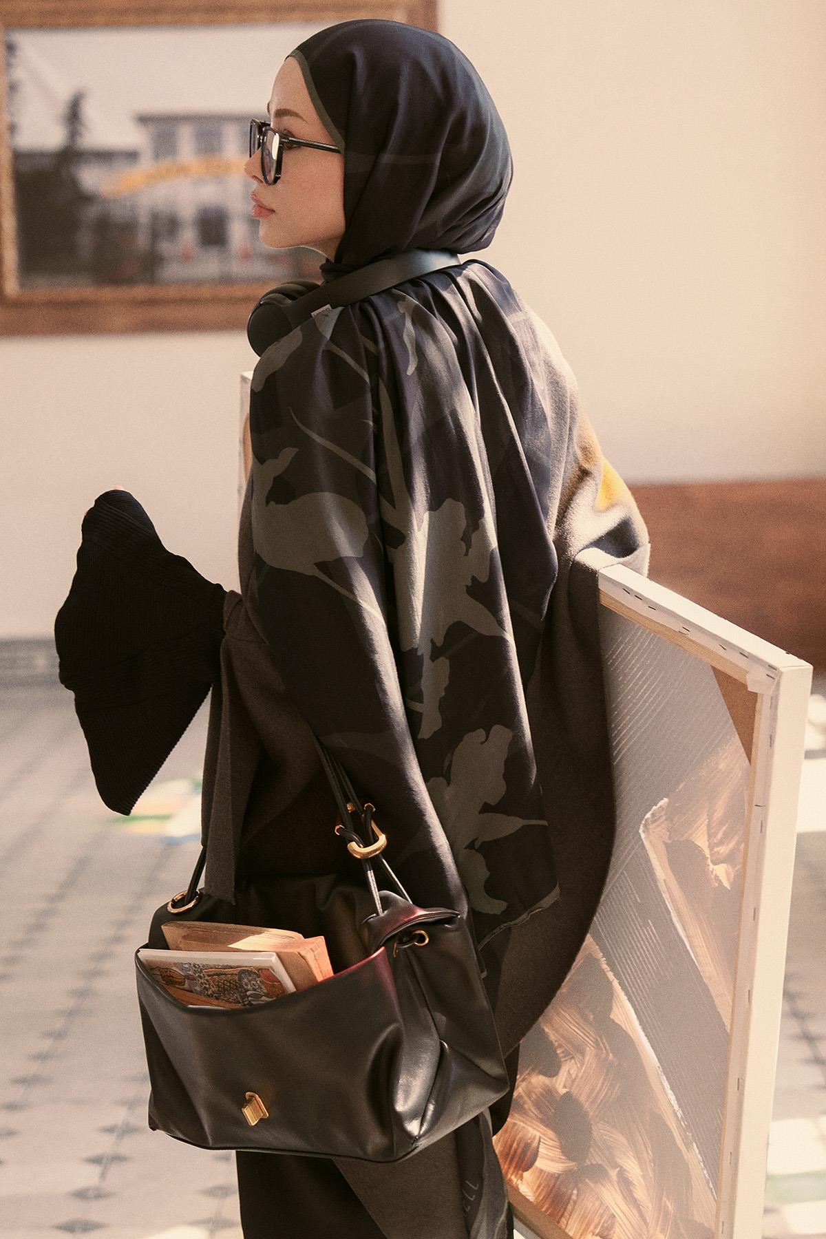 Vera Monogram Floş Şal Antrasit