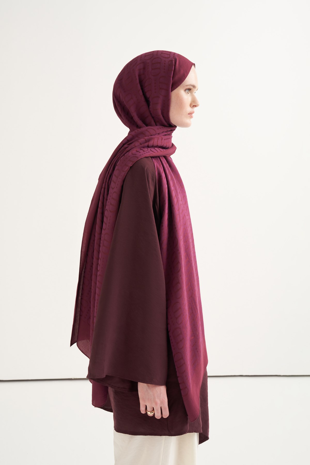 Luxe Desen Liora Pamuk Şal Cherry Bordosu
