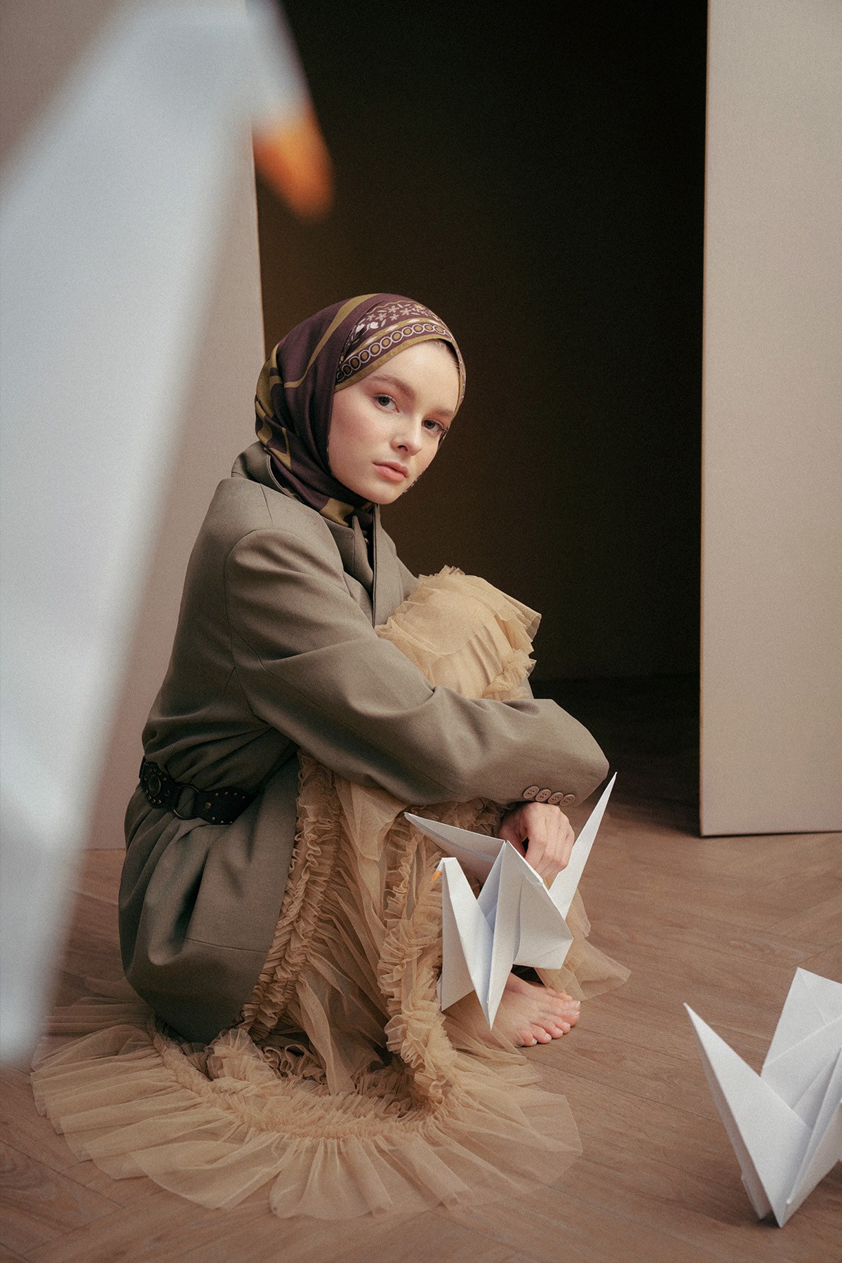 Aura Desen Norena Yünlü Şal Mürdüm