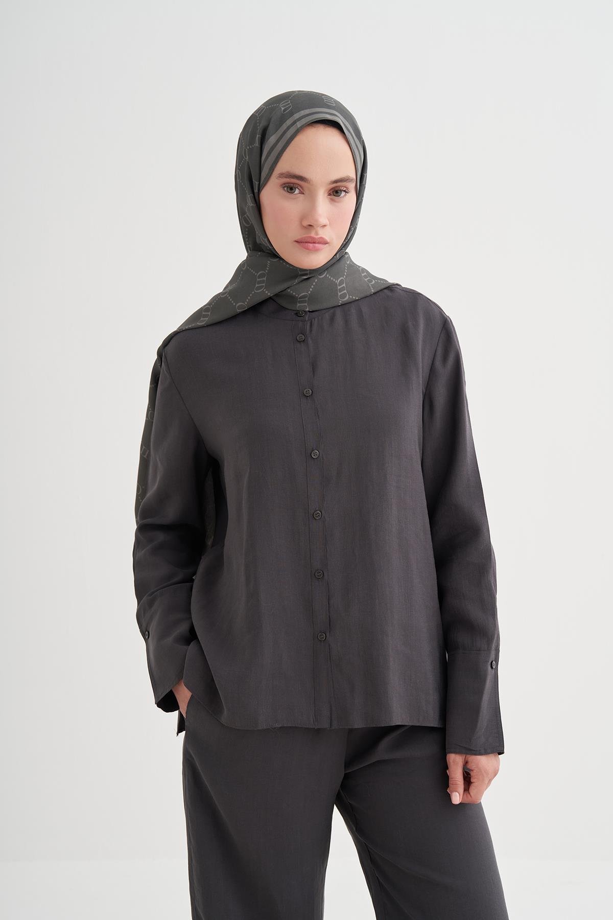 Grace Monogram Floş Şal Koyu Gri