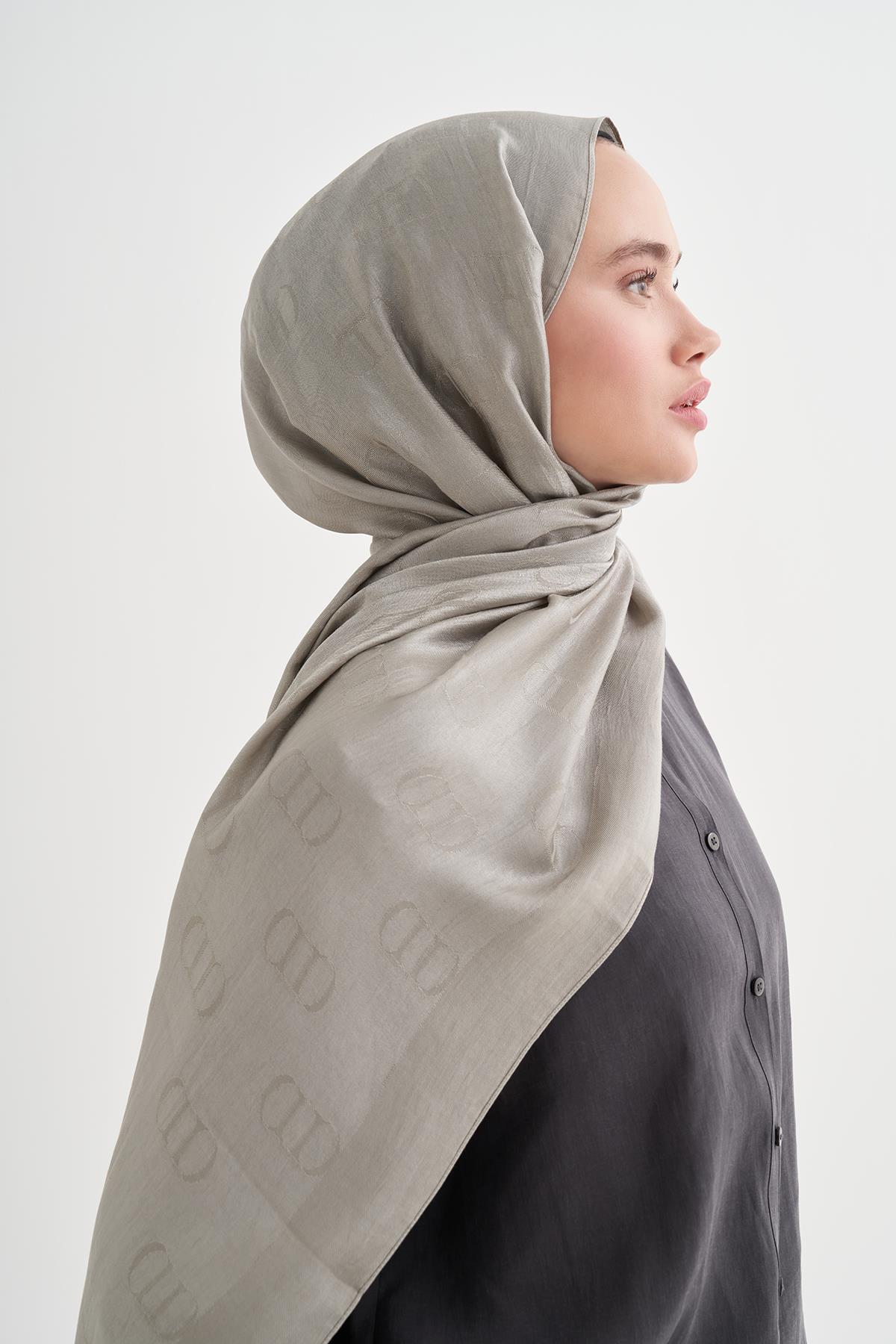 Monogram Desen Liora Pamuk Şal Gri