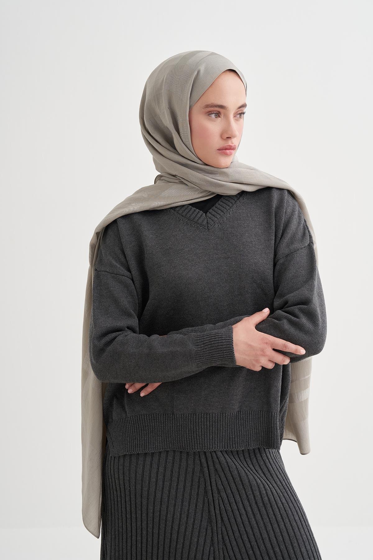 Geometrik Desen Liora Pamuk Şal Gri