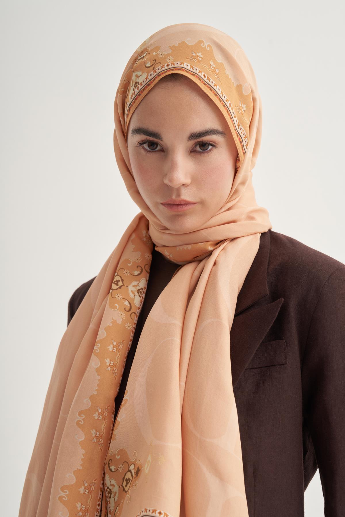 Luxe Monogram Floş Şal Somon