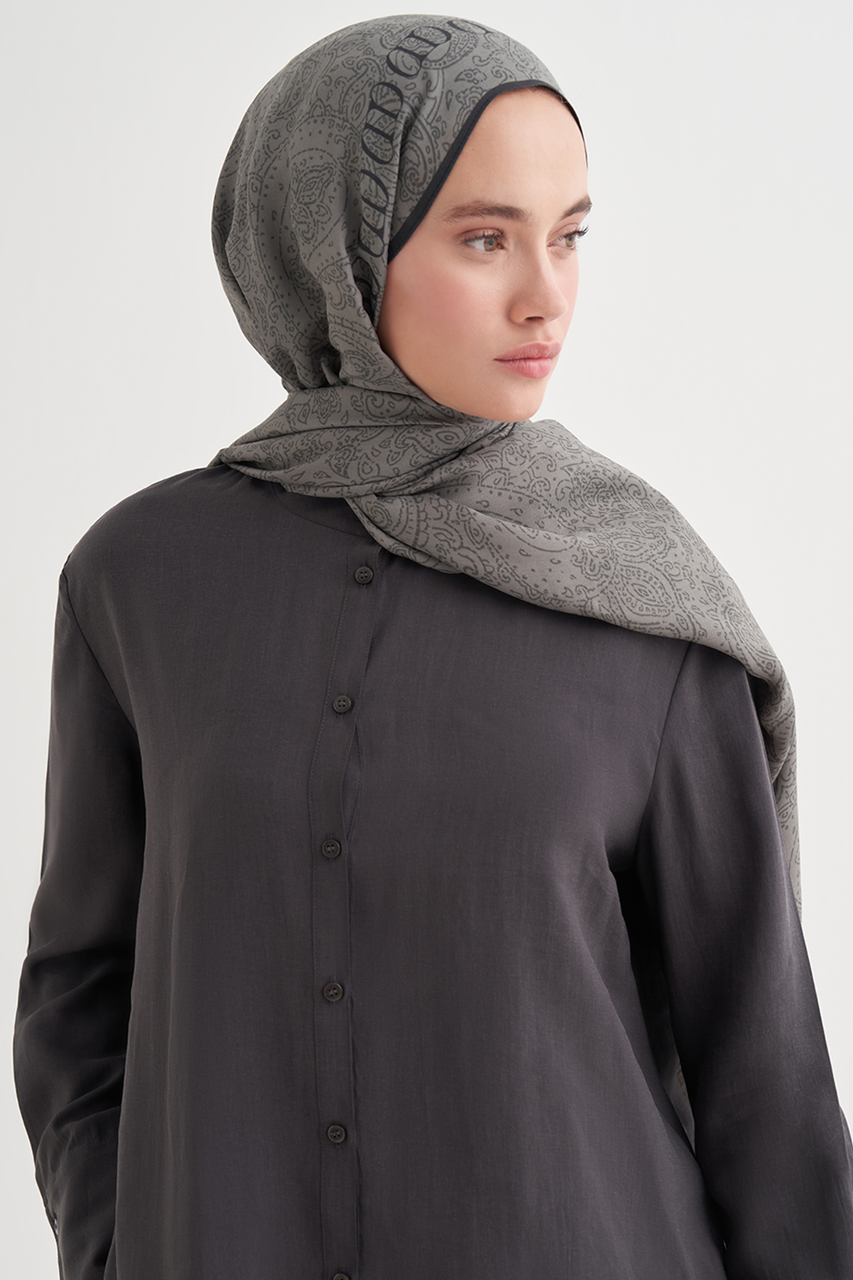 Elenora Monogram Floş Şal Gri