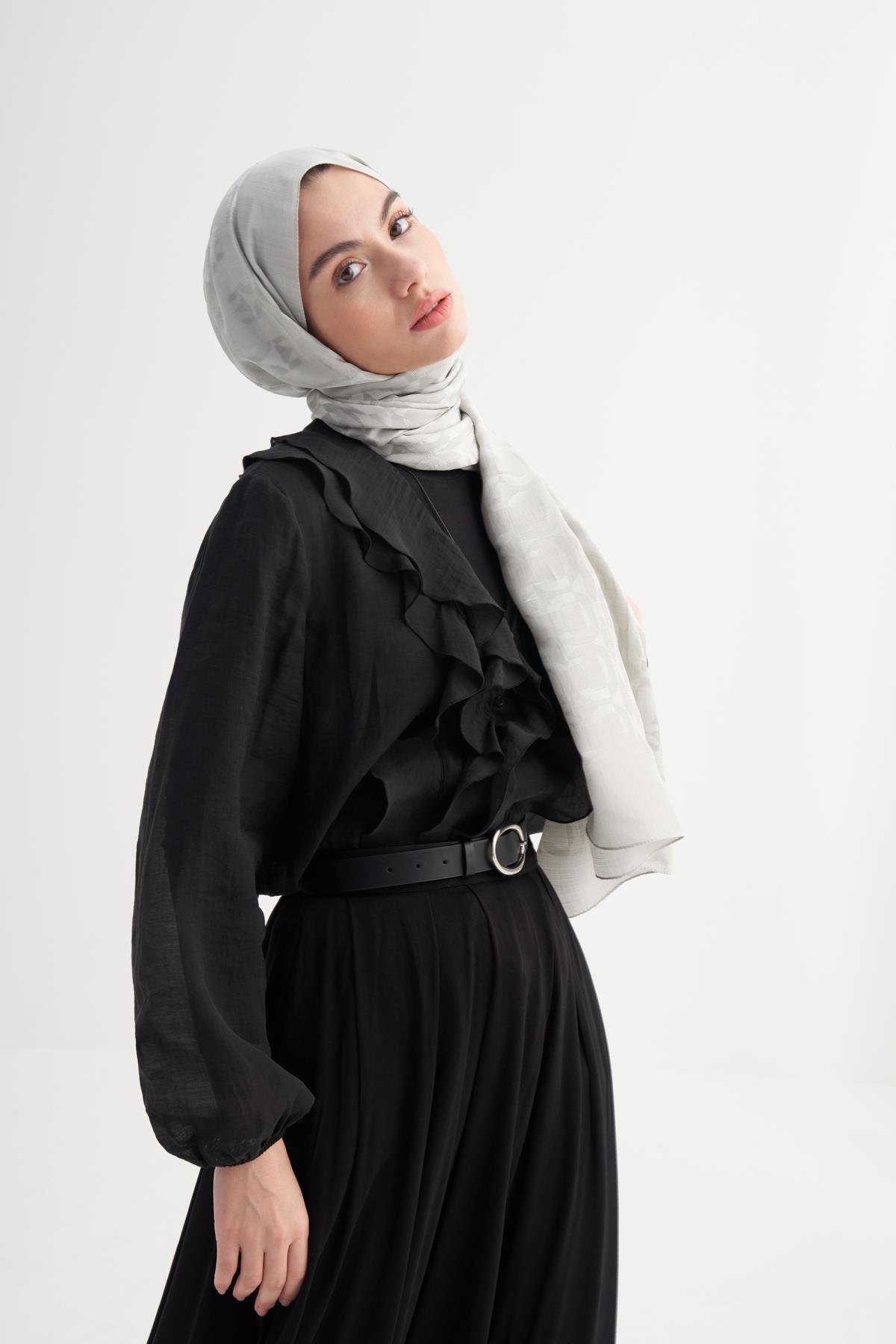 Blok Desen Rina Floş Jakar Şal Gümüş