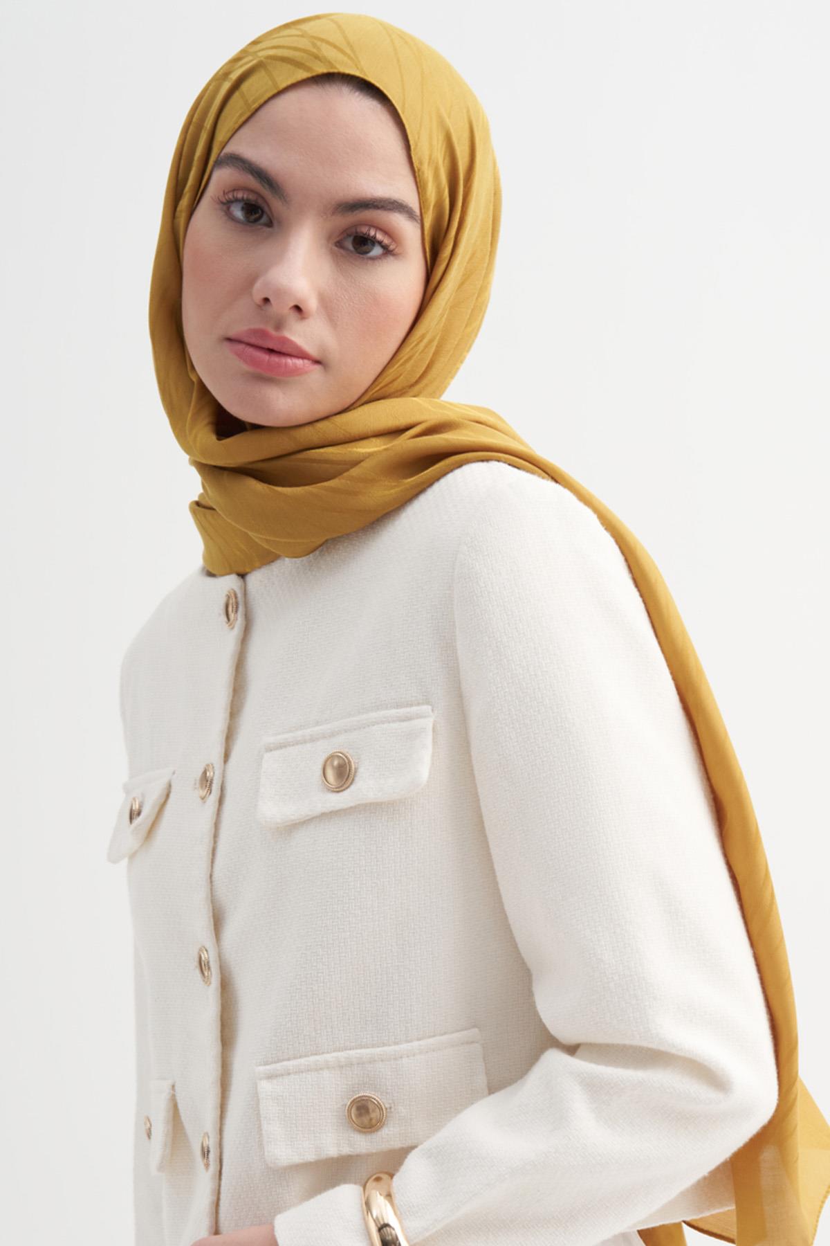 Simetrik Jakar İtalyan İpekli Şal Hardal