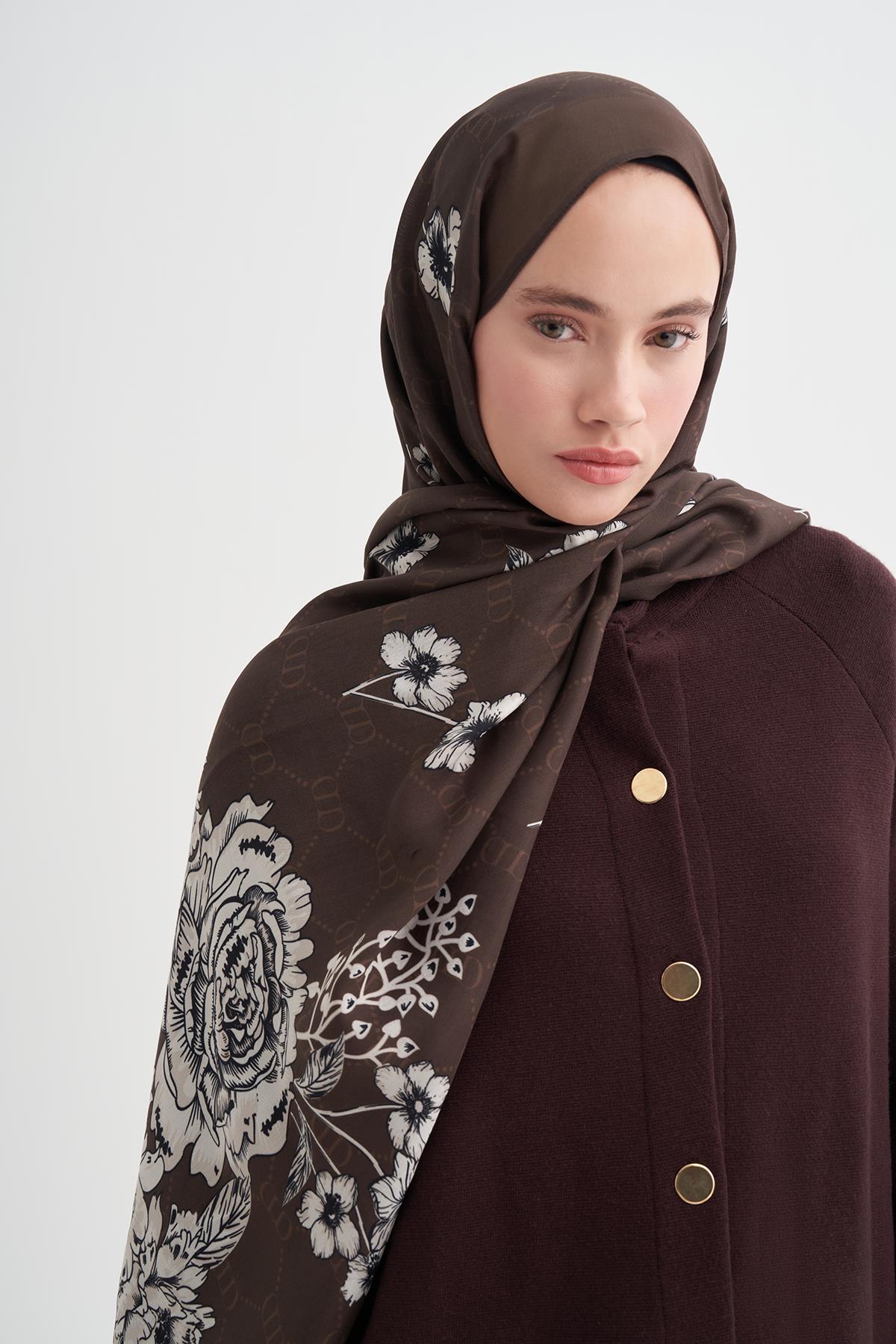 Floriva Monogram Floş Şal Mocha