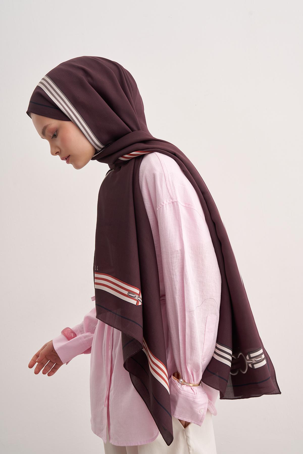 Mono Mürdüm Monogram Floş Şal