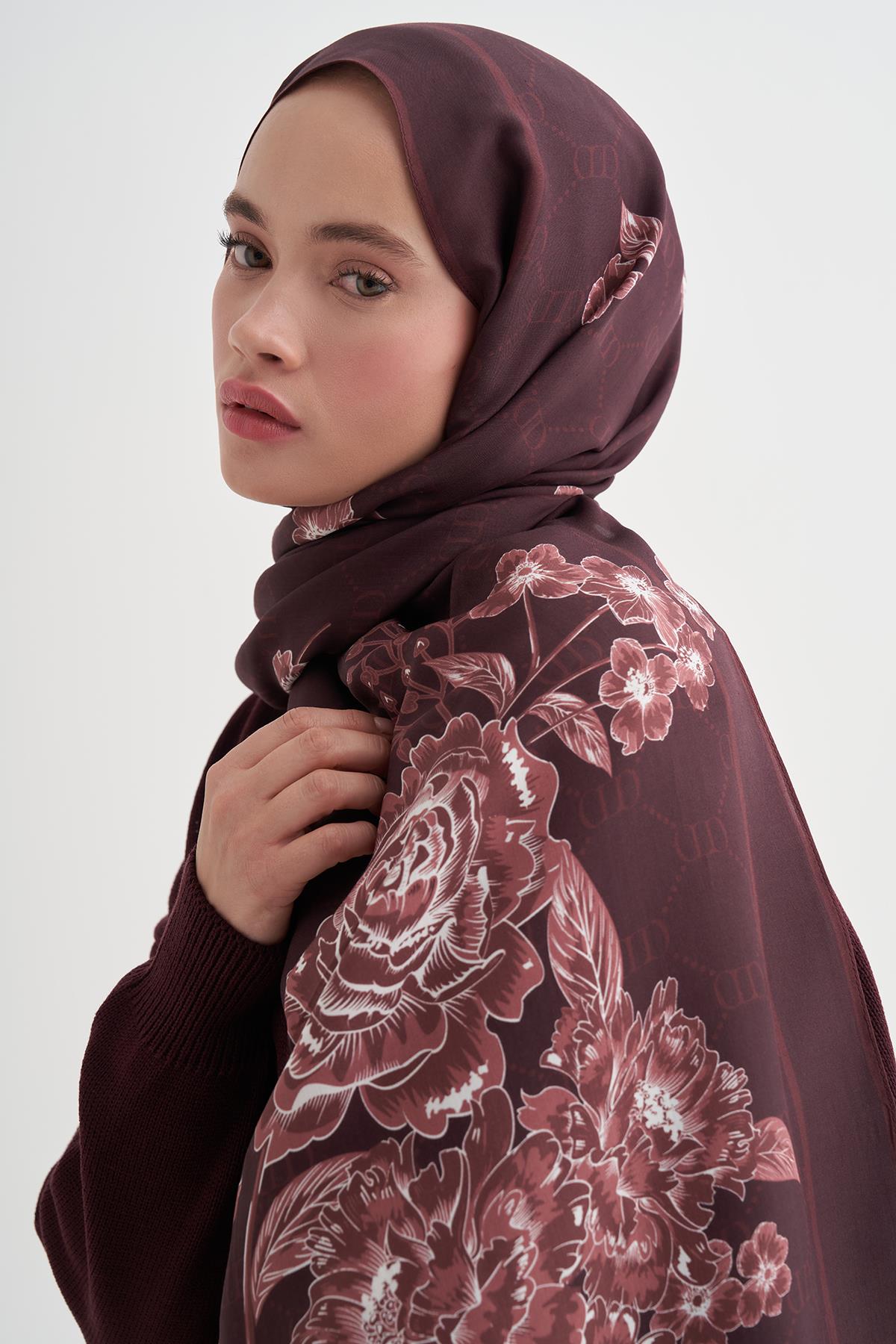 Floriva Monogram Floş Şal Kızıl