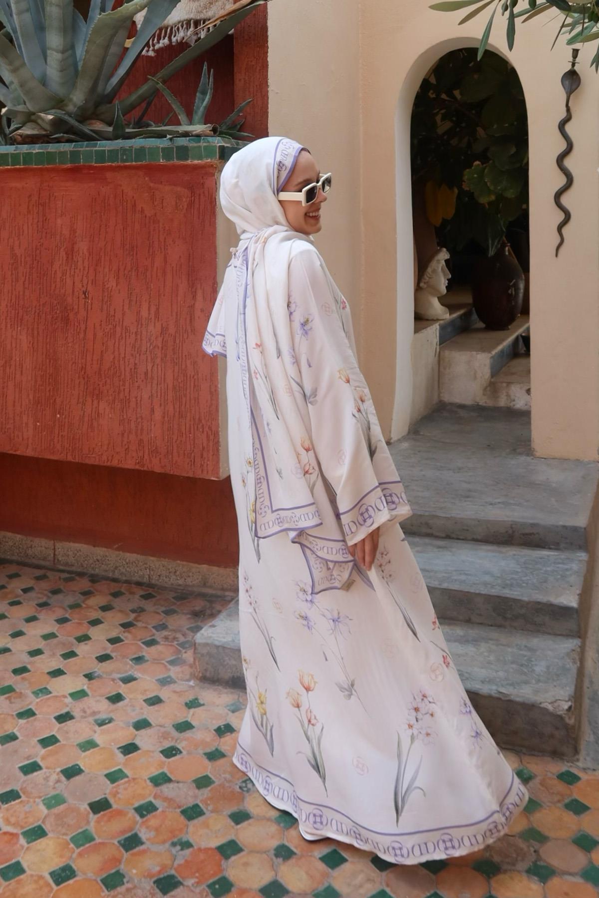 Rana Cesurun Tercihi Palmara Ekru Floş Kaftan