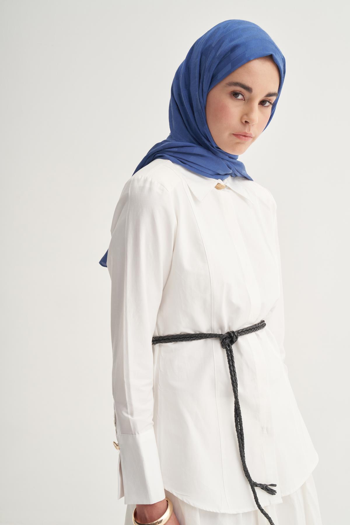 Küpçizgi Jakar İtalyan İpekli Şal İndigo