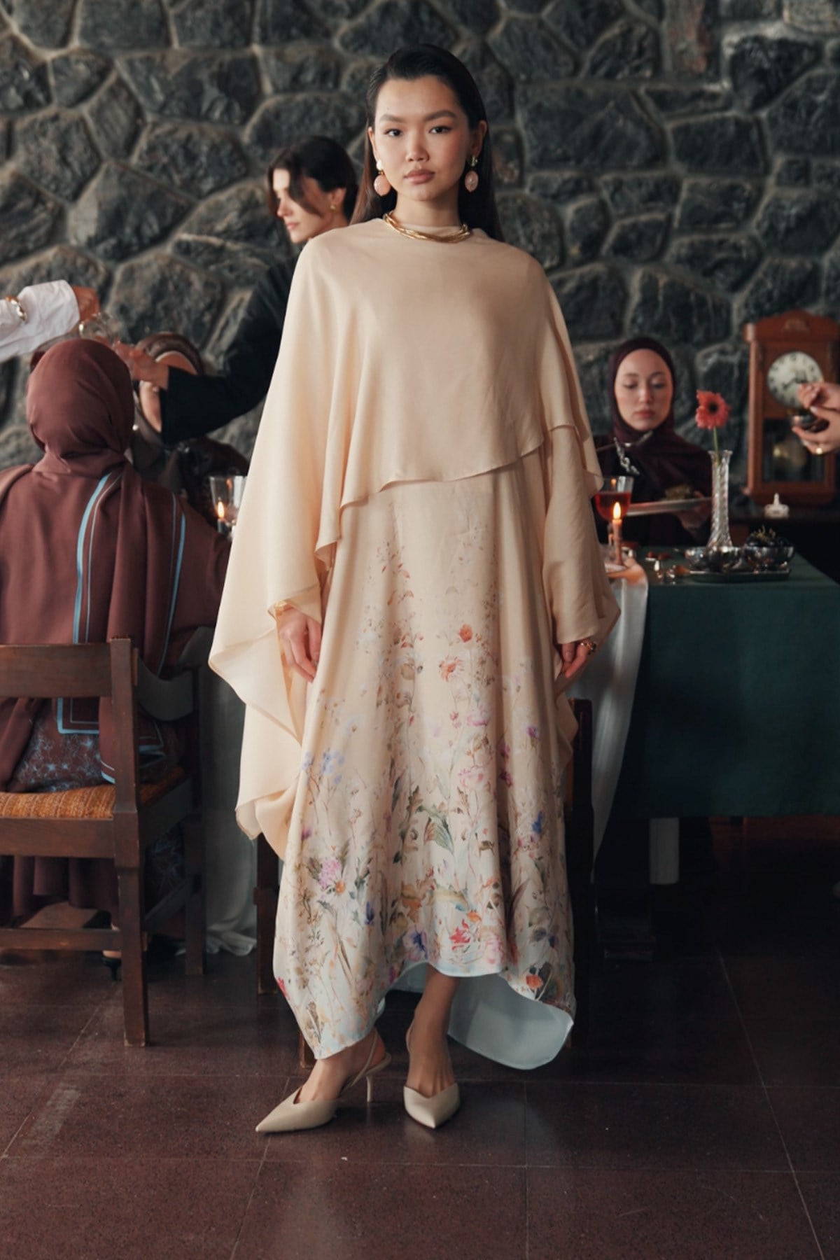Rosalie İncira Şal Yaka Kaftan Kum Beji