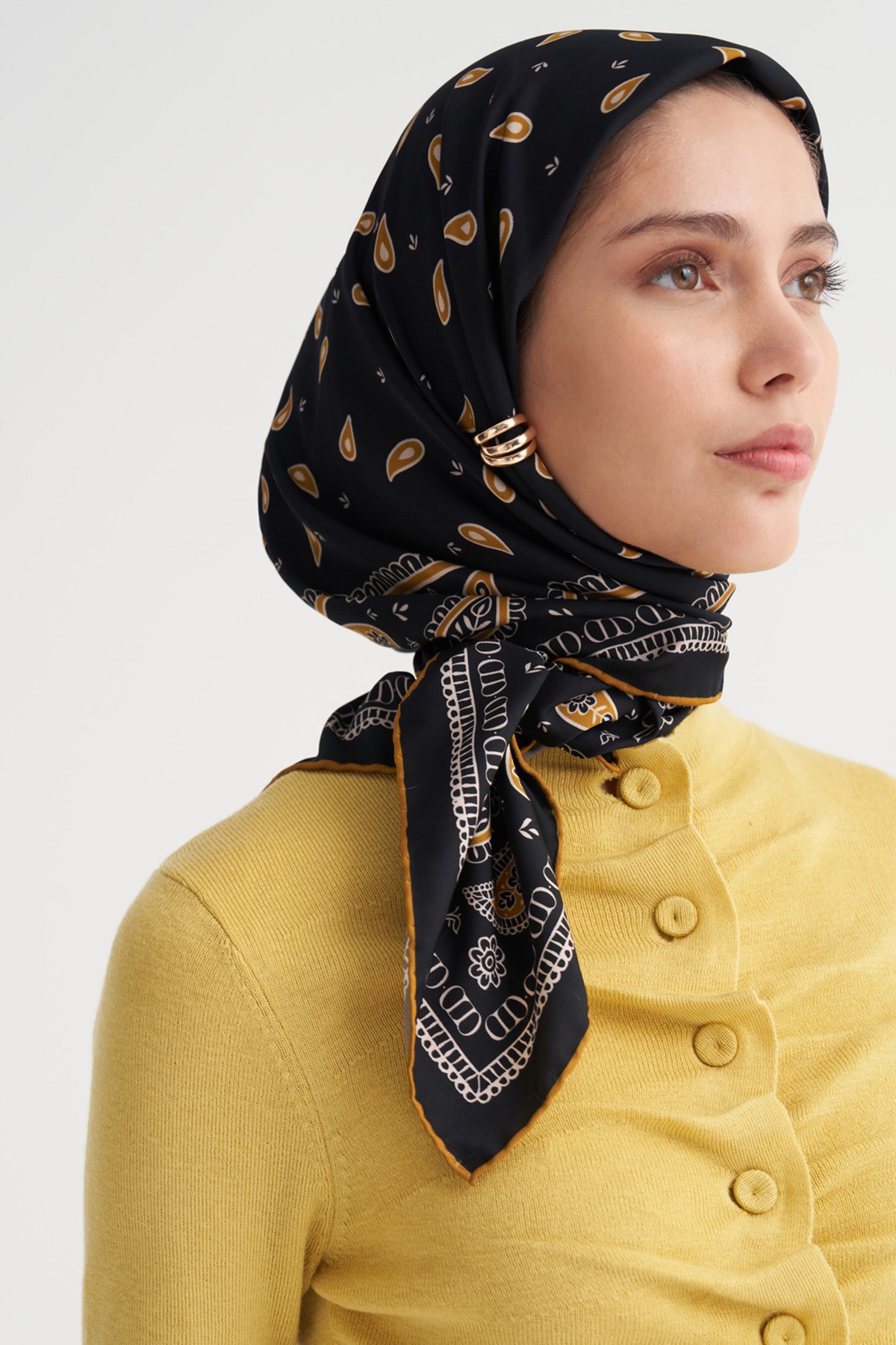 Paısley Siyah Twill Eşarp