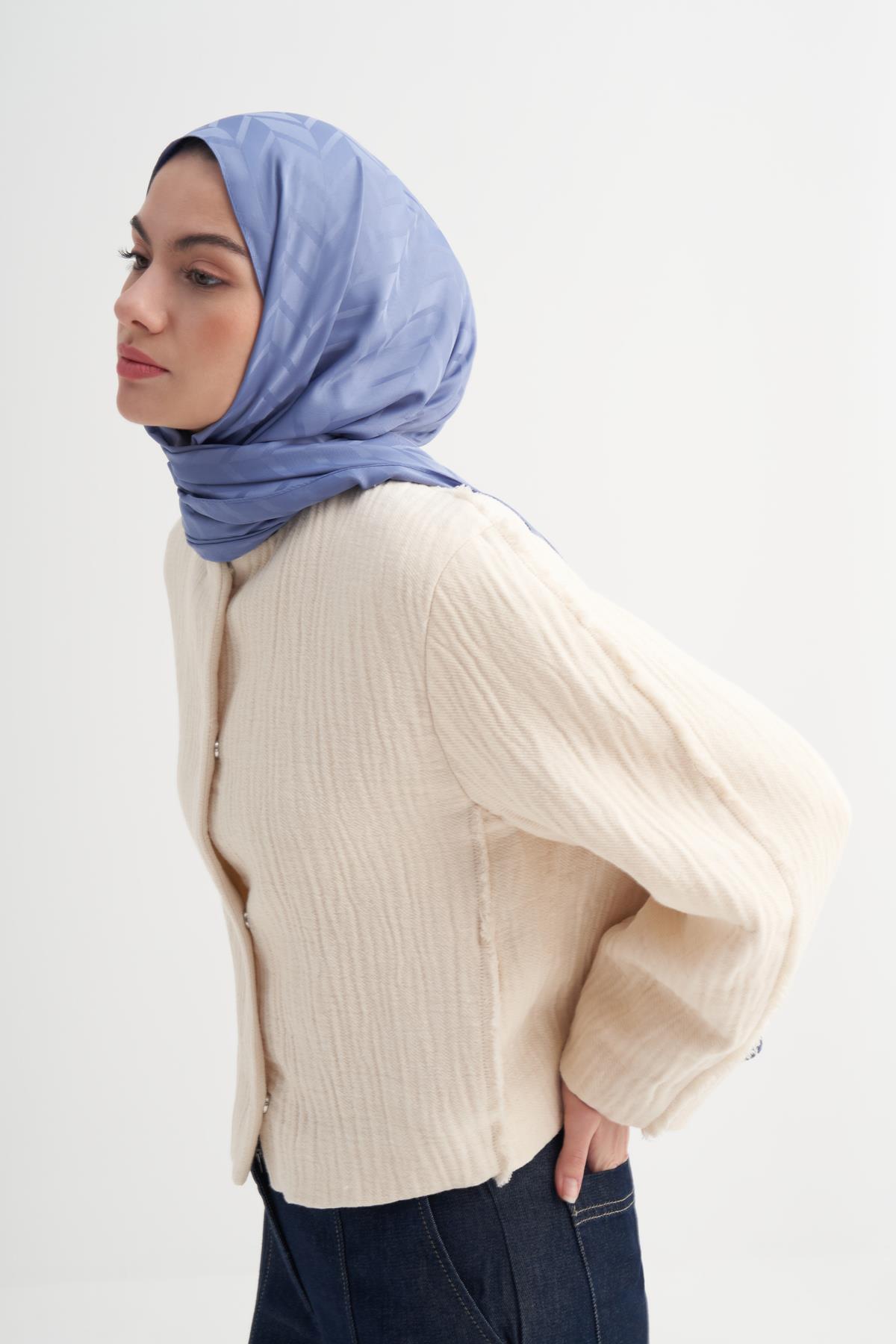 Baklava Desen Pamuk İpek Şal Kot Mavi