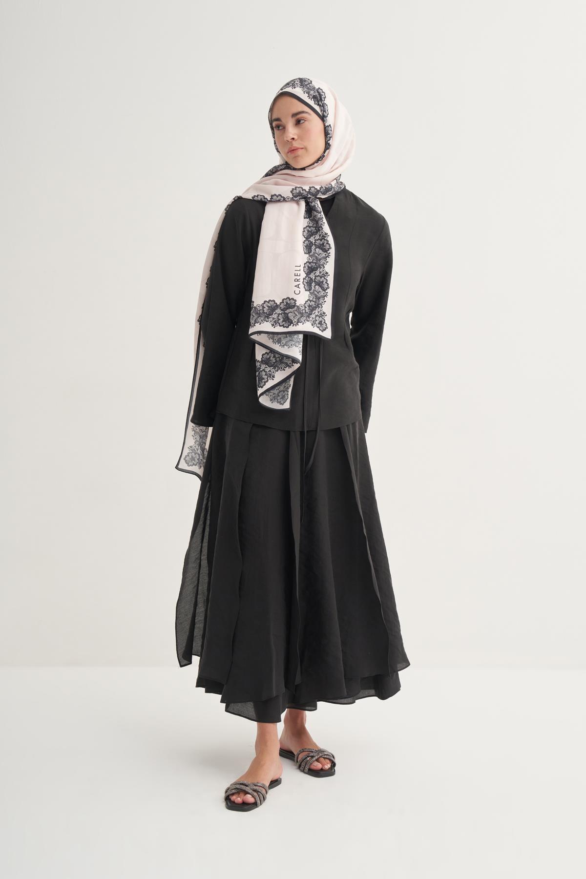 Floral Monogram Floş Şal Krem